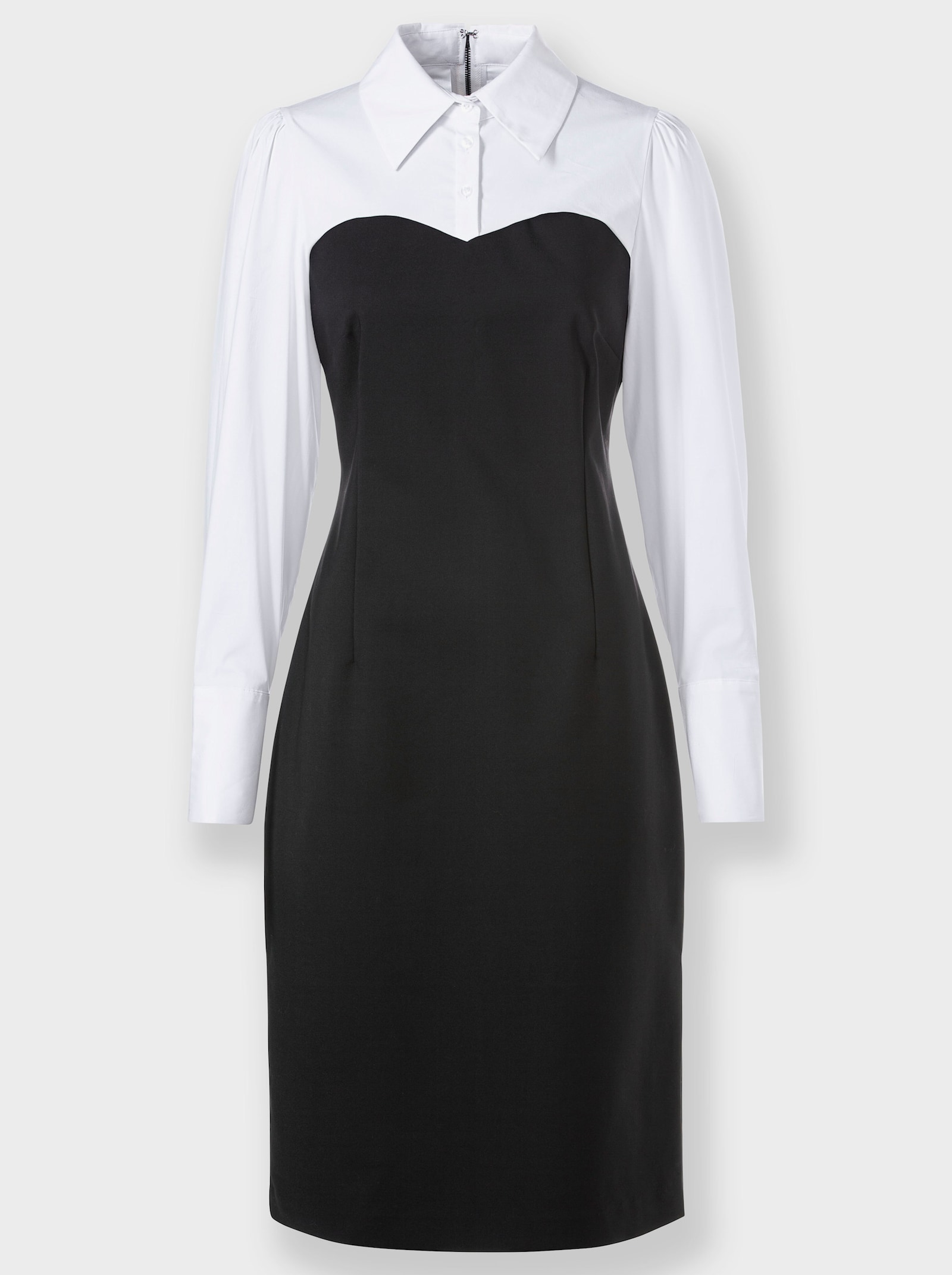 heine Kokerjurk in 2-in-1-look - zwart/wit