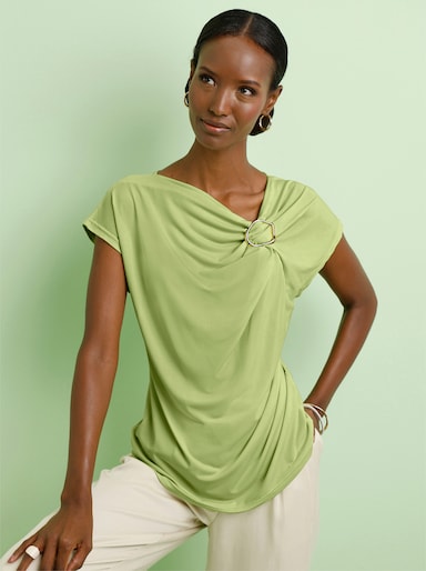 Kurzarmshirt mit Zierspange - pistazie