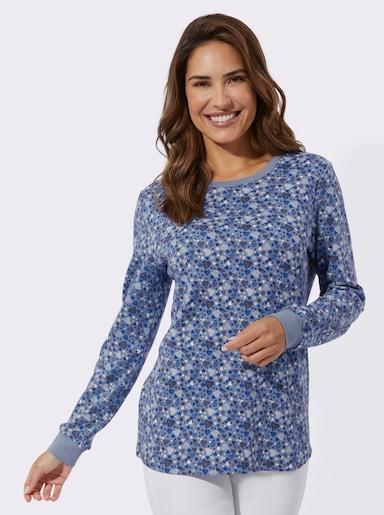 Sweatshirt mit Herzchen - taubenblau-royalblau-bedruckt