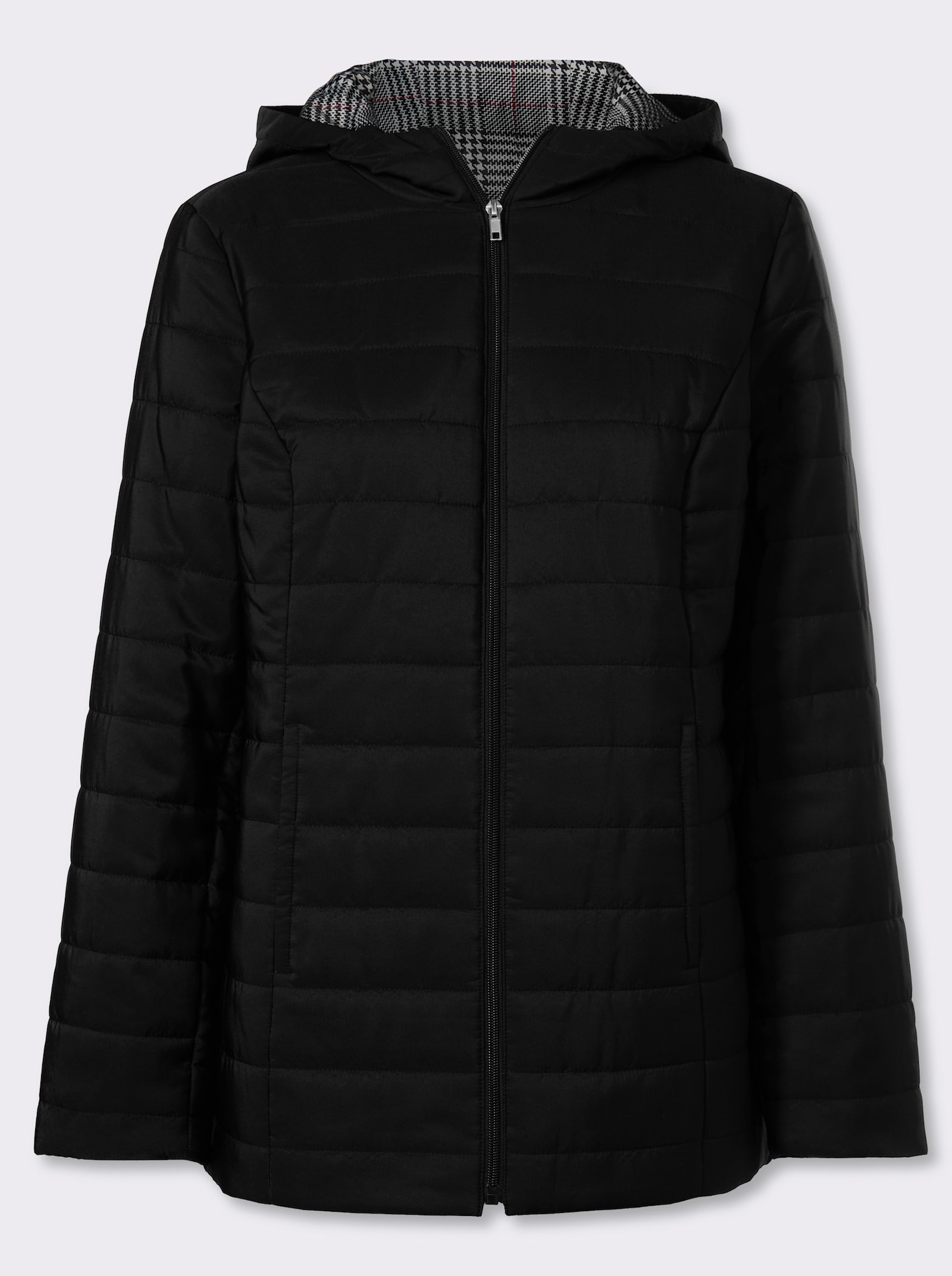 Steppjacke mit bedrucktem Futter - schwarz