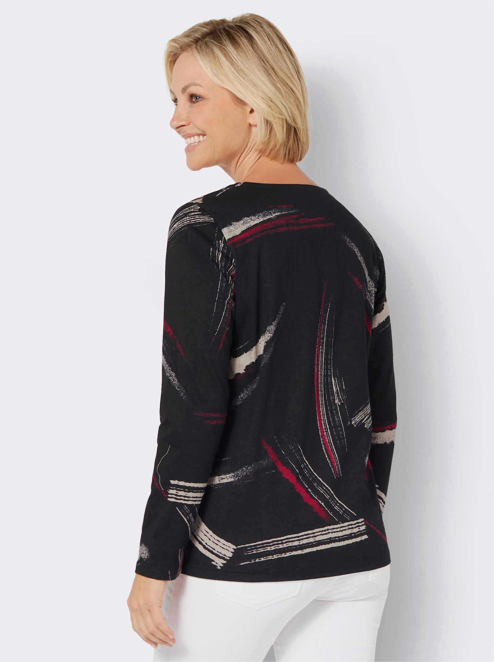 Shirt met ronde hals en print - zwart/sesam bedrukt