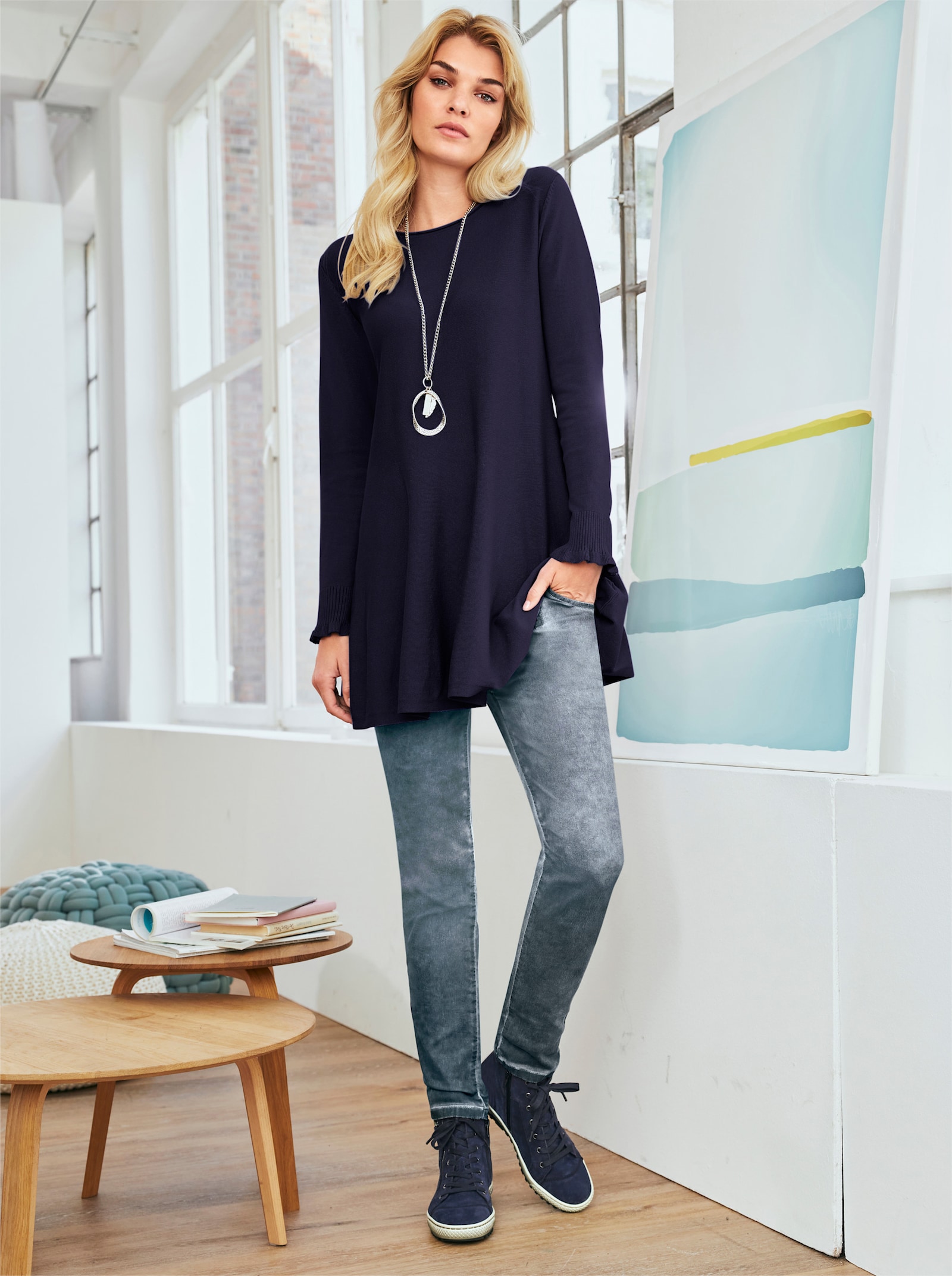 heine Longpullover in leicht ausgestellter Form - marine