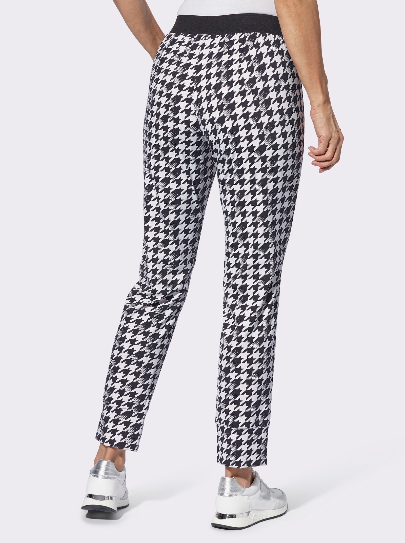 Jogpants met ritszakken - ecru/zwart geprint