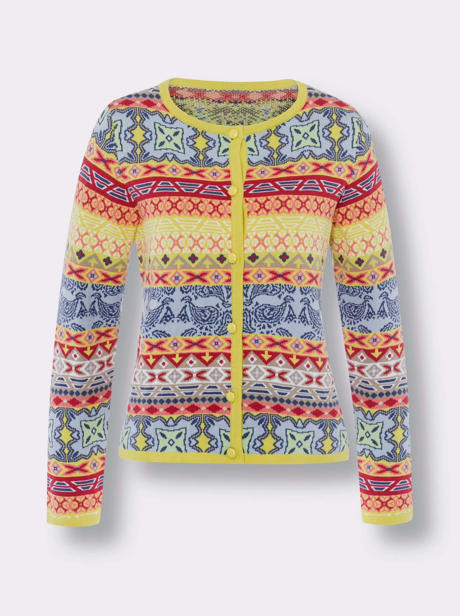 heine Jacquardstrickjacke im bunten Farbmix - limone-eisblau-gemustert