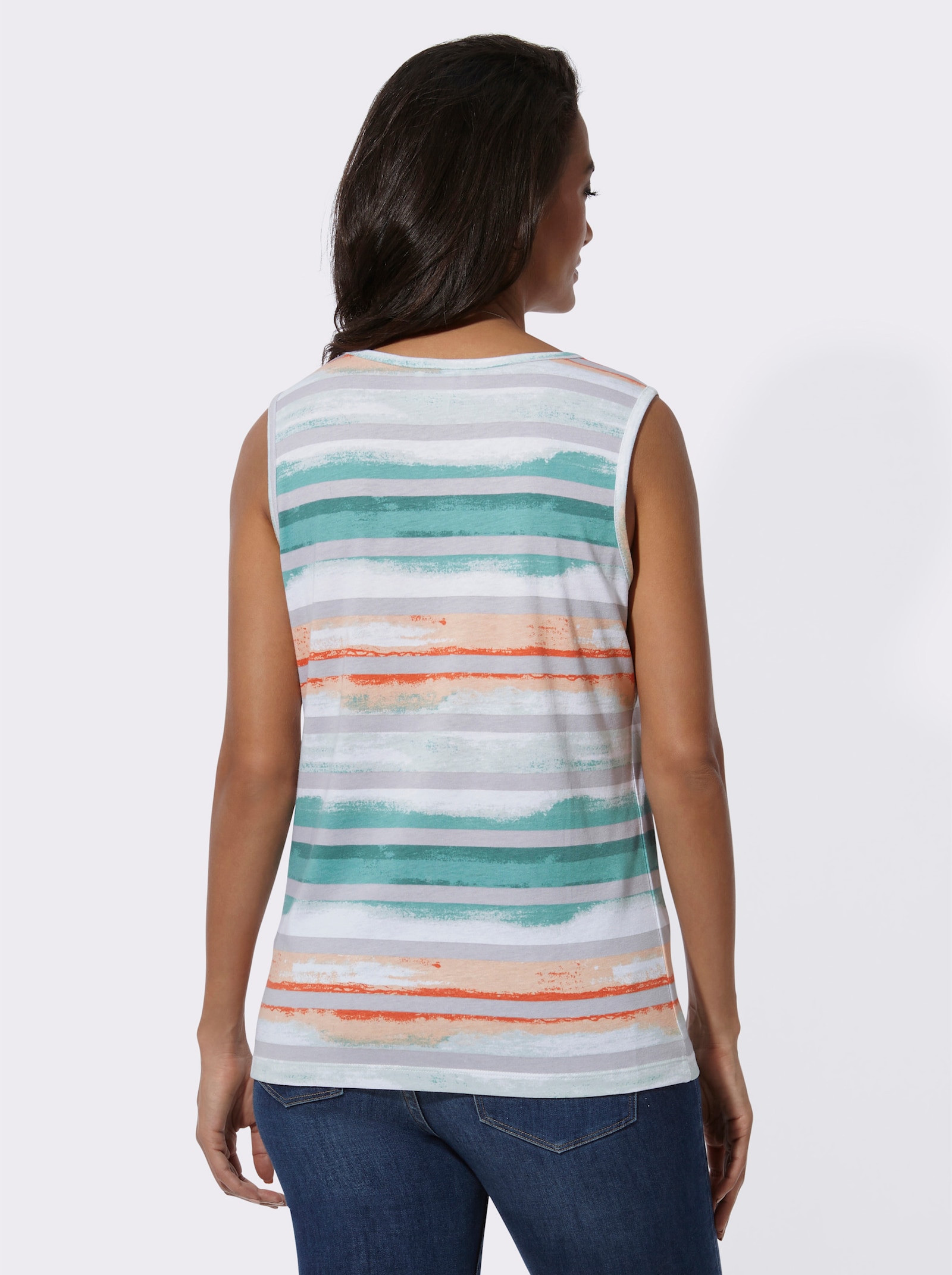Shirttop met batikprint - apricot/jade bedrukt