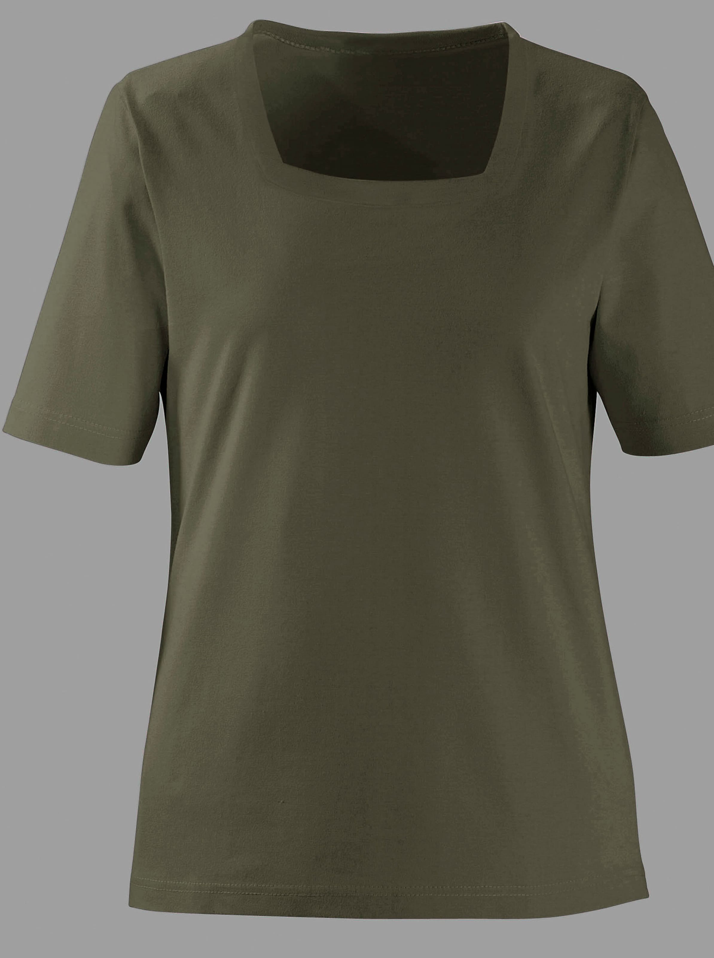 von heine günstig Kaufen-Kurzarmshirt in oliv von heine. Kurzarmshirt in oliv von heine <![CDATA[Shirt mit apartem Karree-Ausschnitt in kombistarken Farben.]]>. 