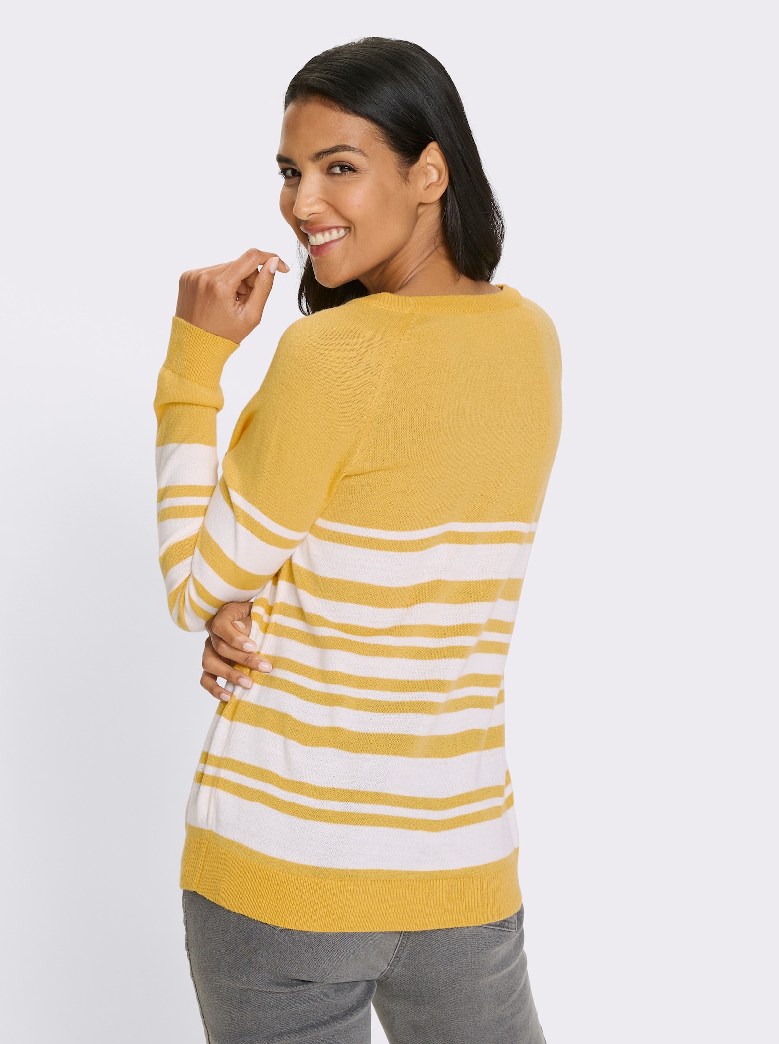 Långärmad tröja med guldfärgade knappar - gul-vit, randig