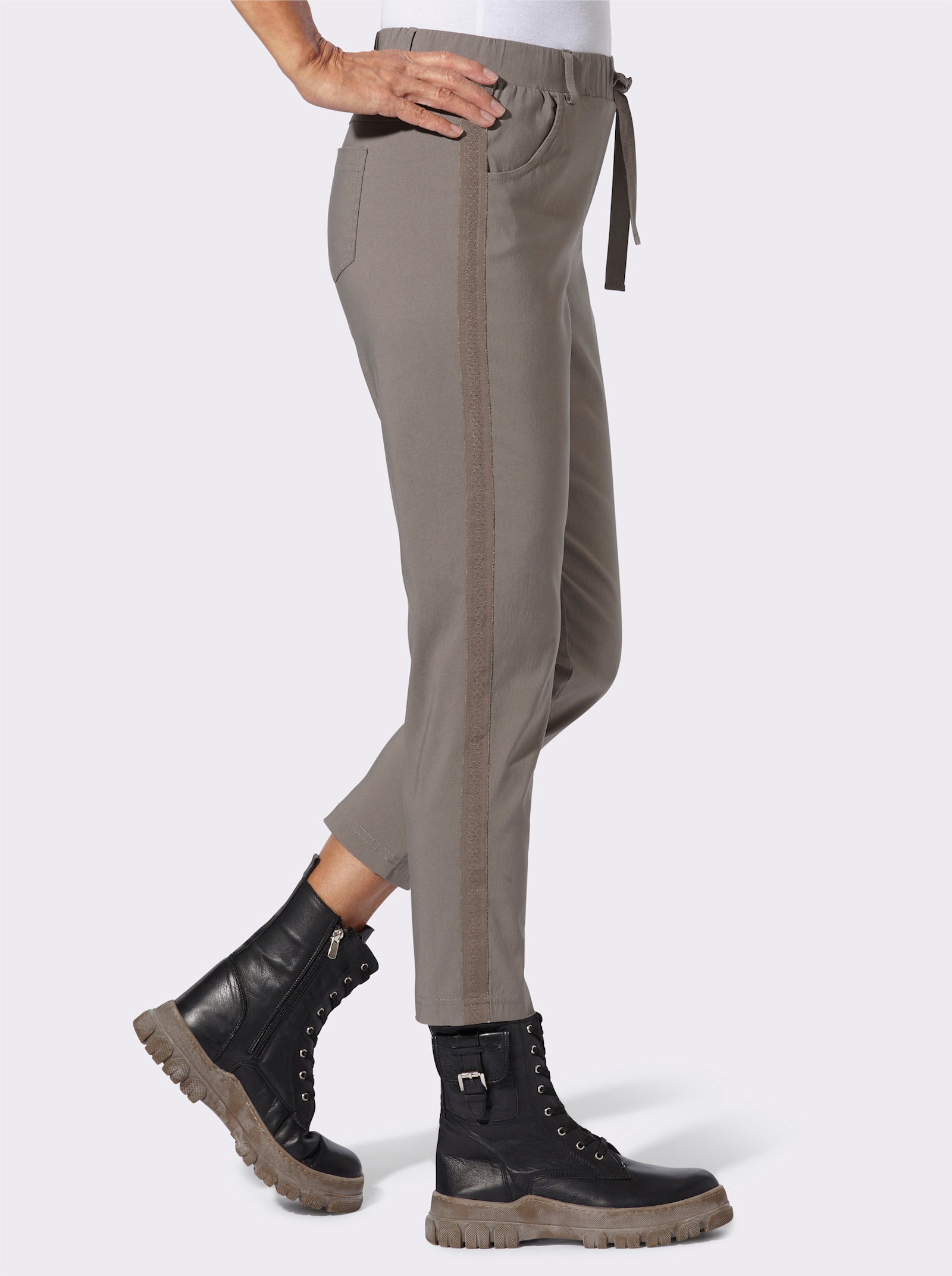 7/8-Hose mit Glanzband-Verzierung - dunkeltaupe