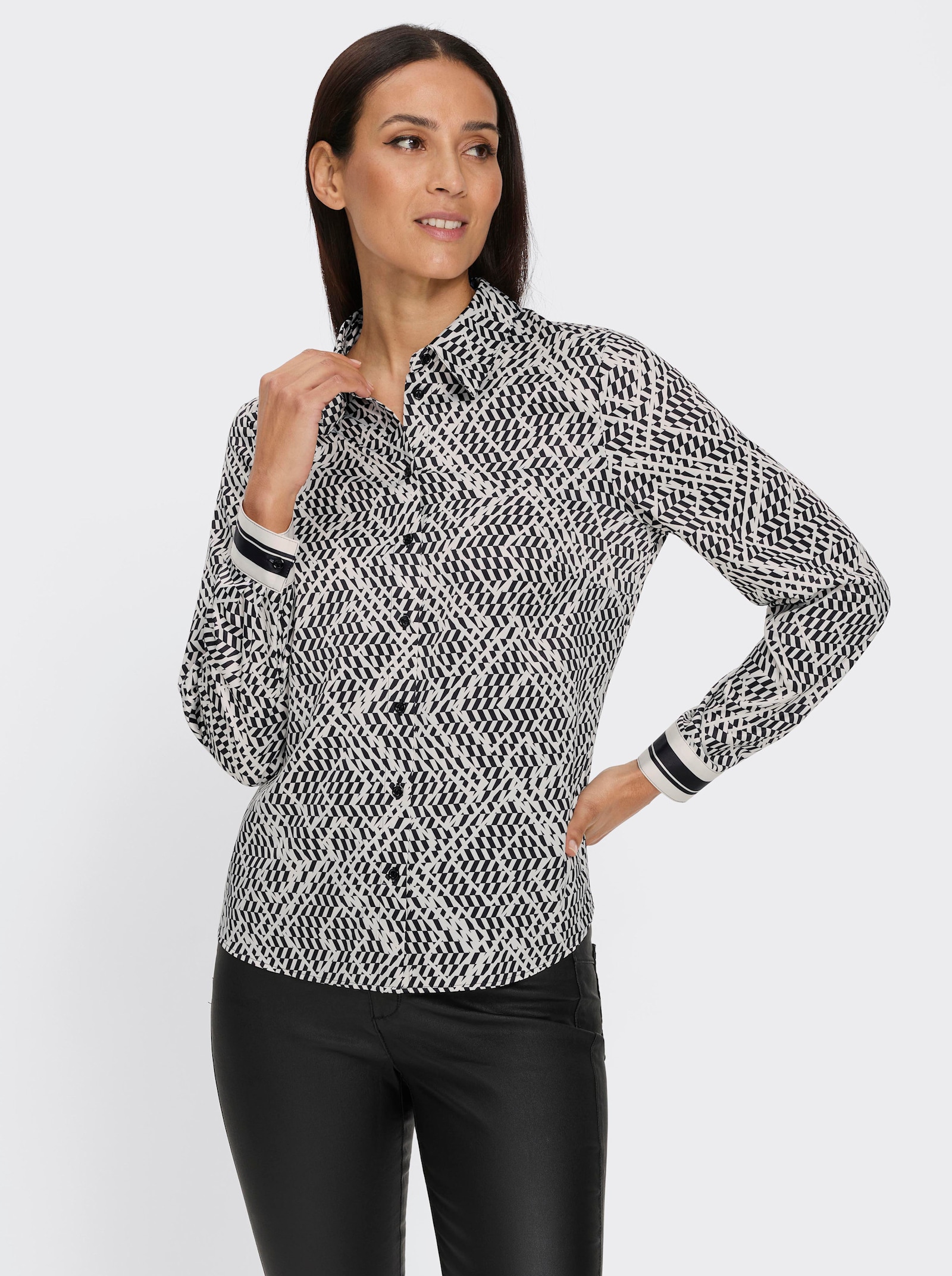 heine Druckbluse mit Hemdkragen - schwarz-champagner-bedruckt