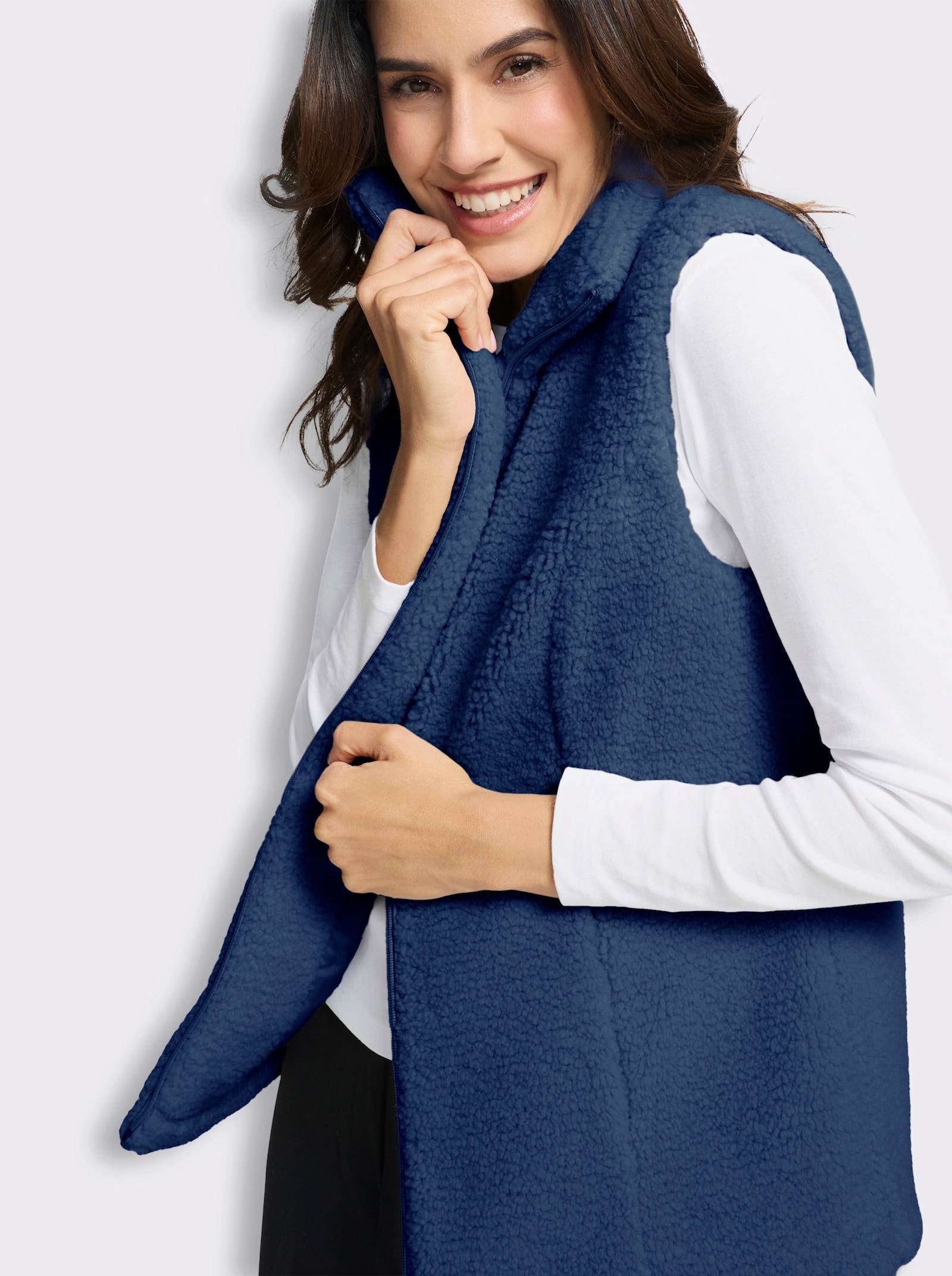 Fellimitatweste mit Reißverschluss - jeansblau