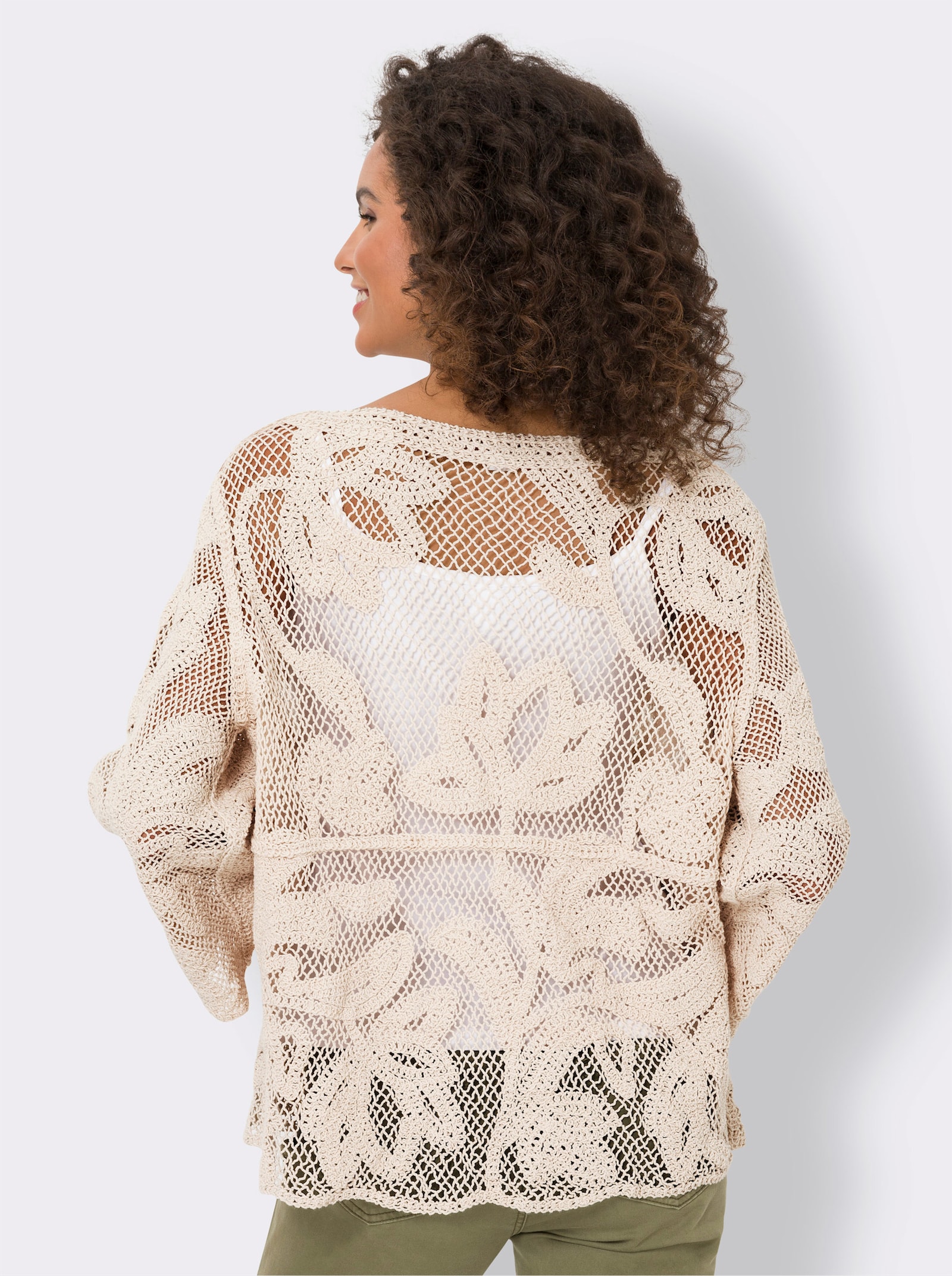 heine Strickjacke mit Makramee-Spitze - sand