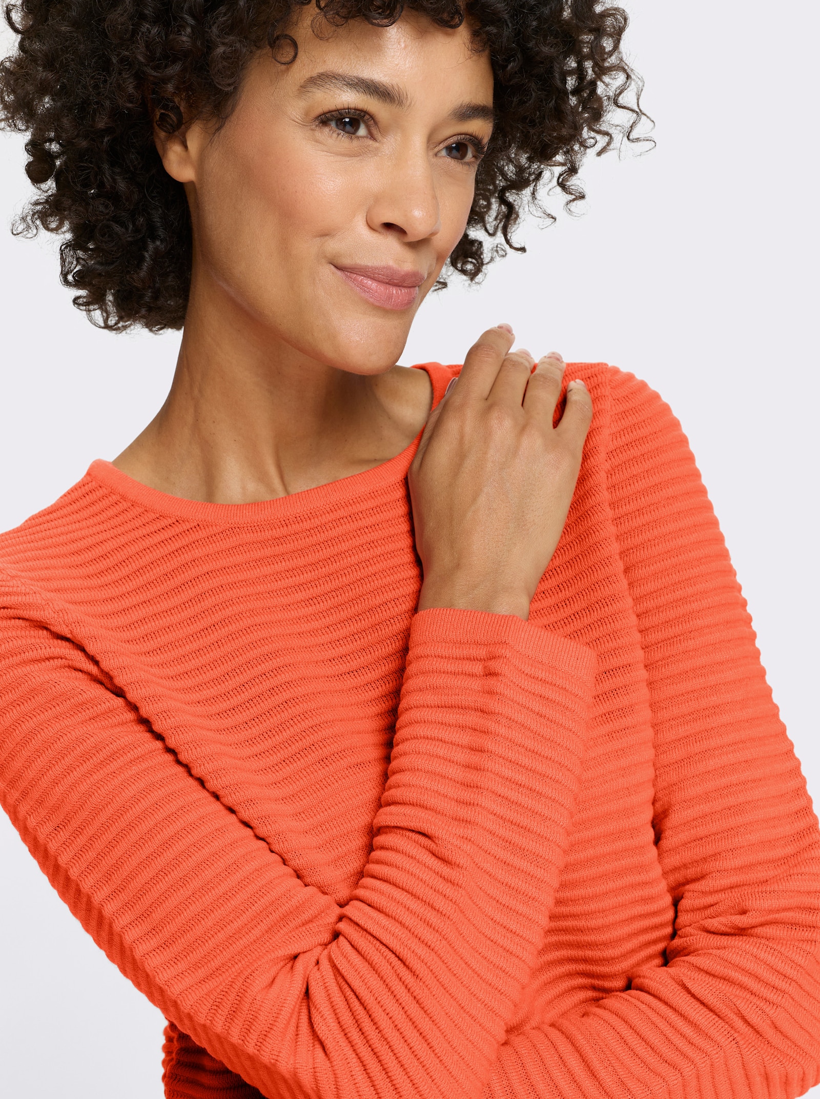 Långärmad tröja i ribbad look - korall