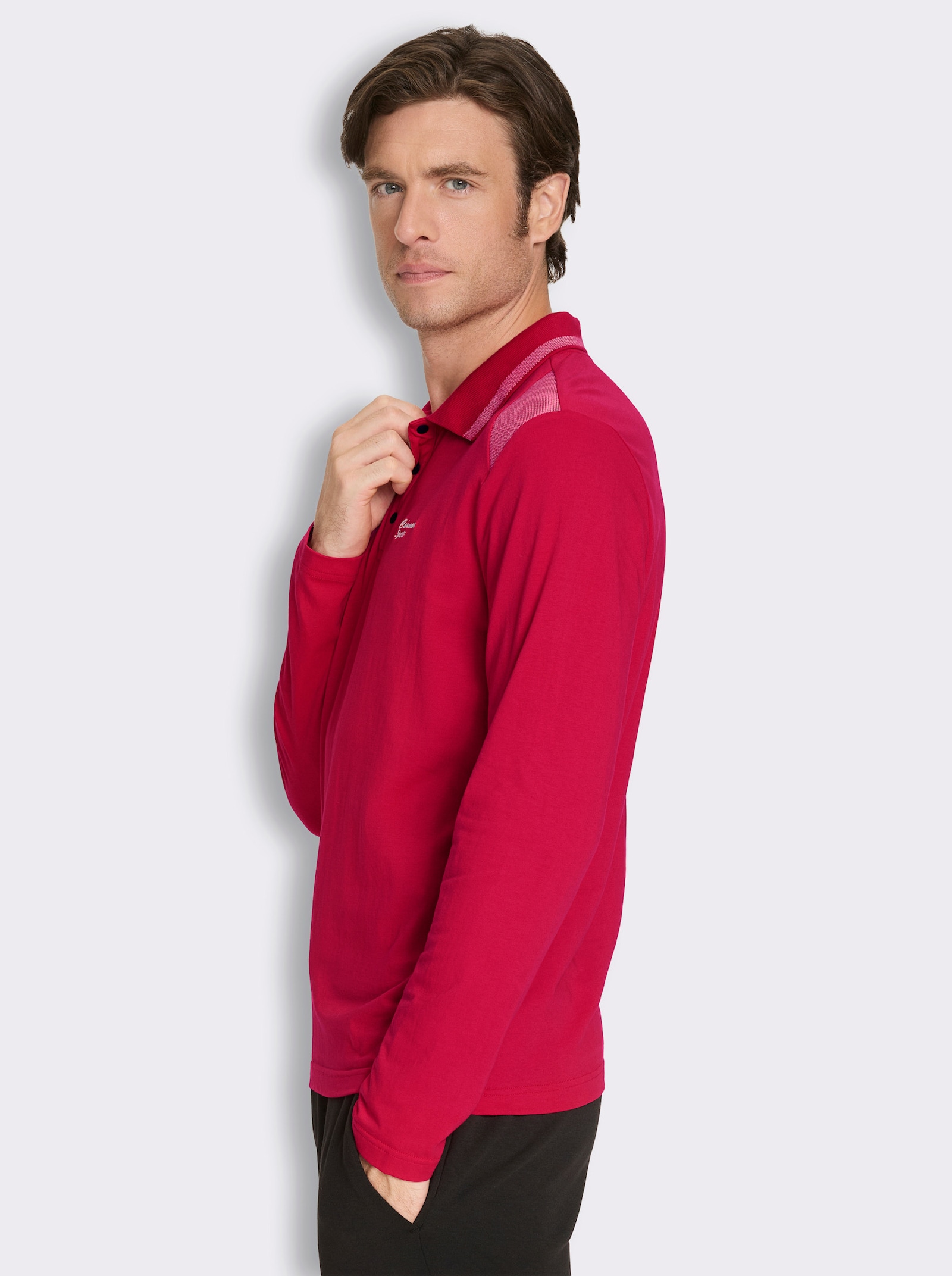 Catamaran Sports Langarm-Poloshirt mit Jacquard-Einsätzen - rot