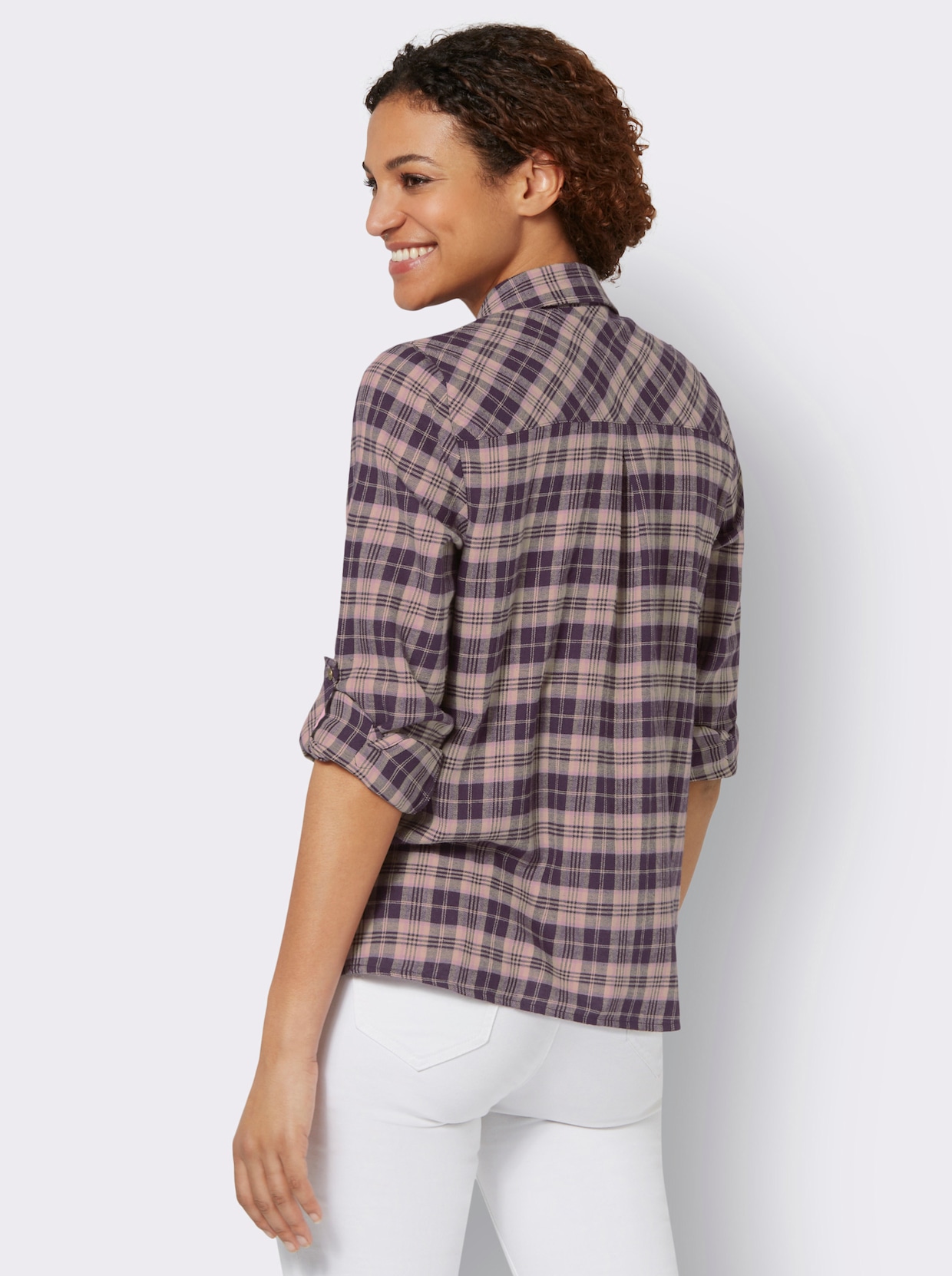 Flanell-Bluse - mauve-sesam-kariert