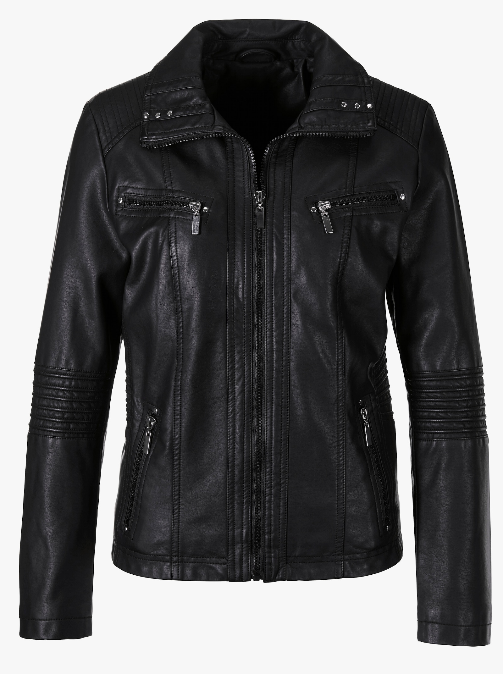 Lederimitatjacke mit Zier-Steppung - schwarz