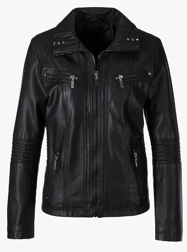 Lederimitatjacke mit Zier-Steppung - schwarz