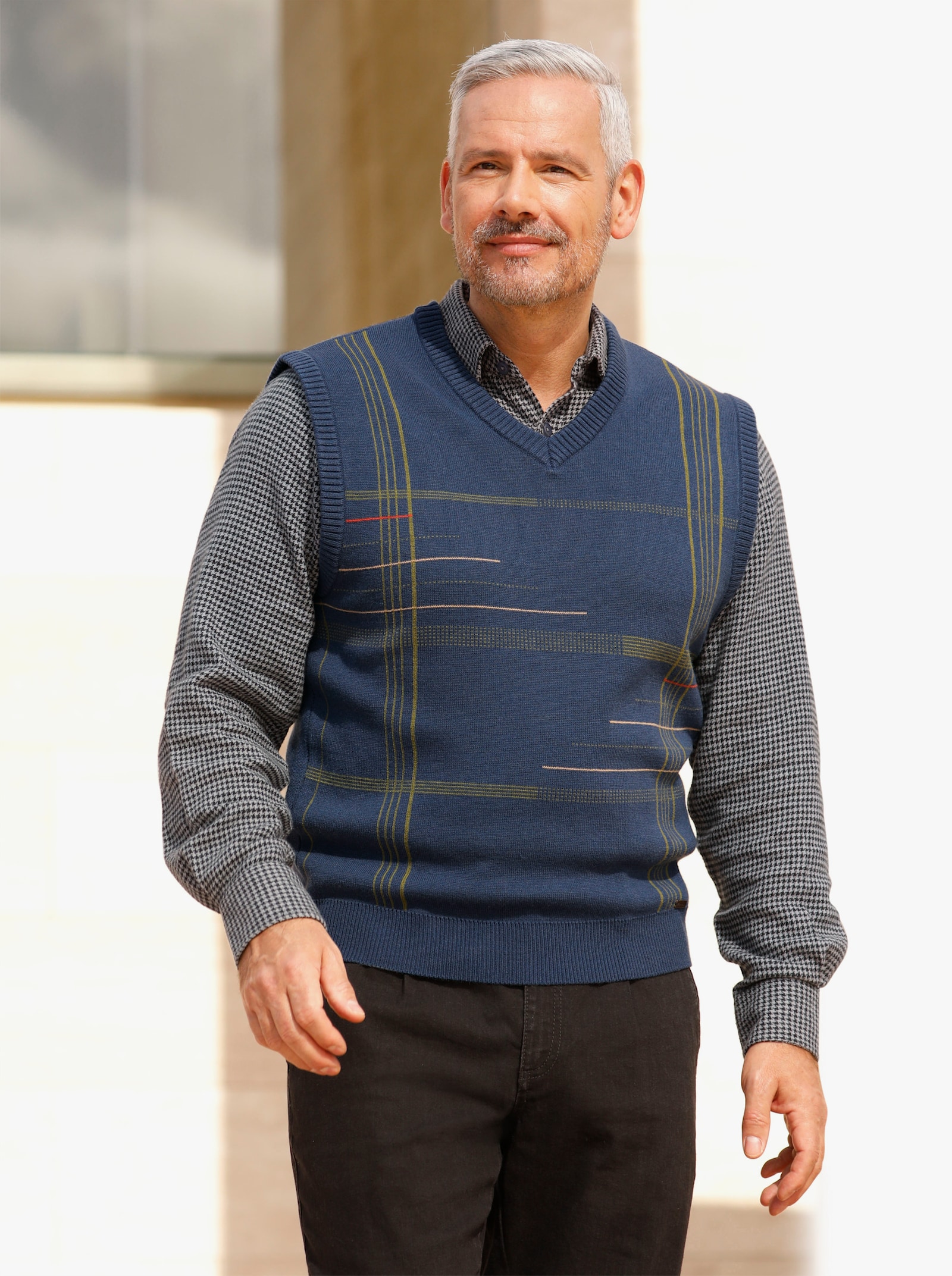 Marco Donati Pullunder mit grafischem Jacquardmuster vorne - dunkelblau-gemustert