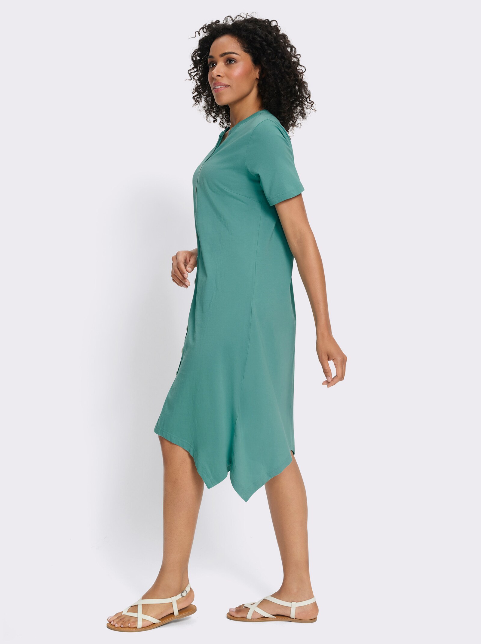 A-Linien-Kleid mit durchgehender Knopfleiste - salbei