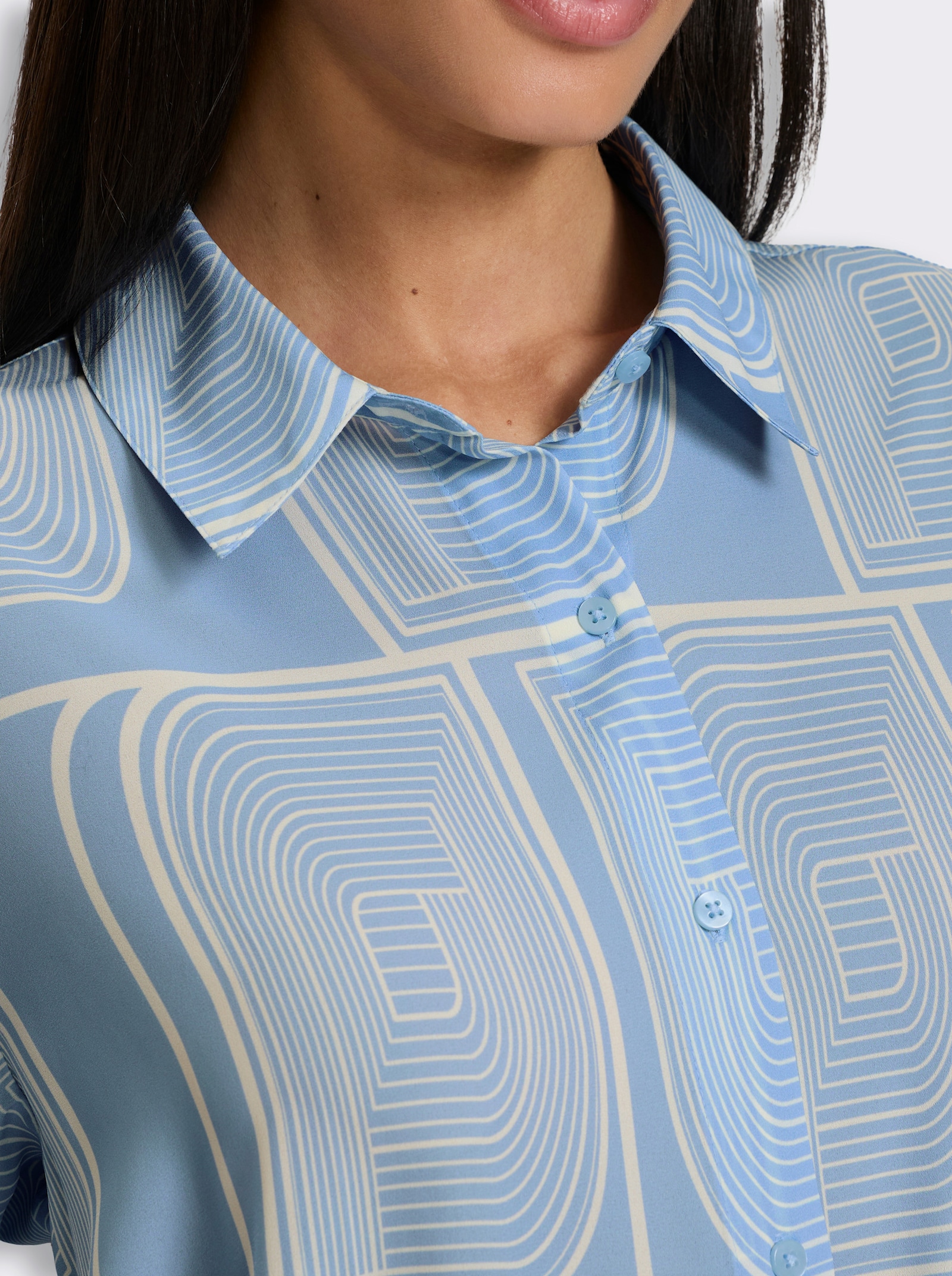 heine Druckbluse in Longform - eisblau-champagner-bedruckt