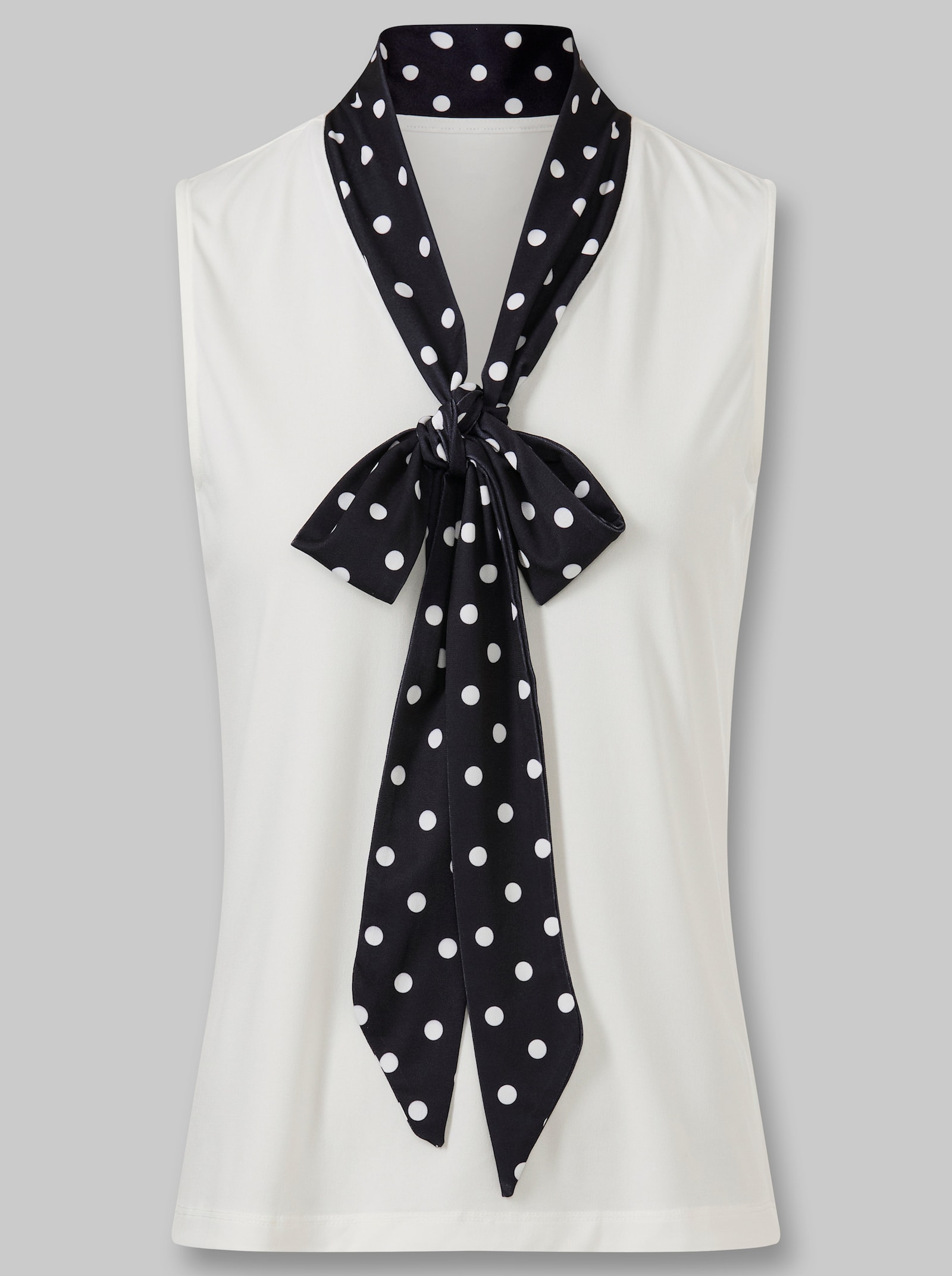 heine Shirttop mit Schluppe - ecru-schwarz-getupft