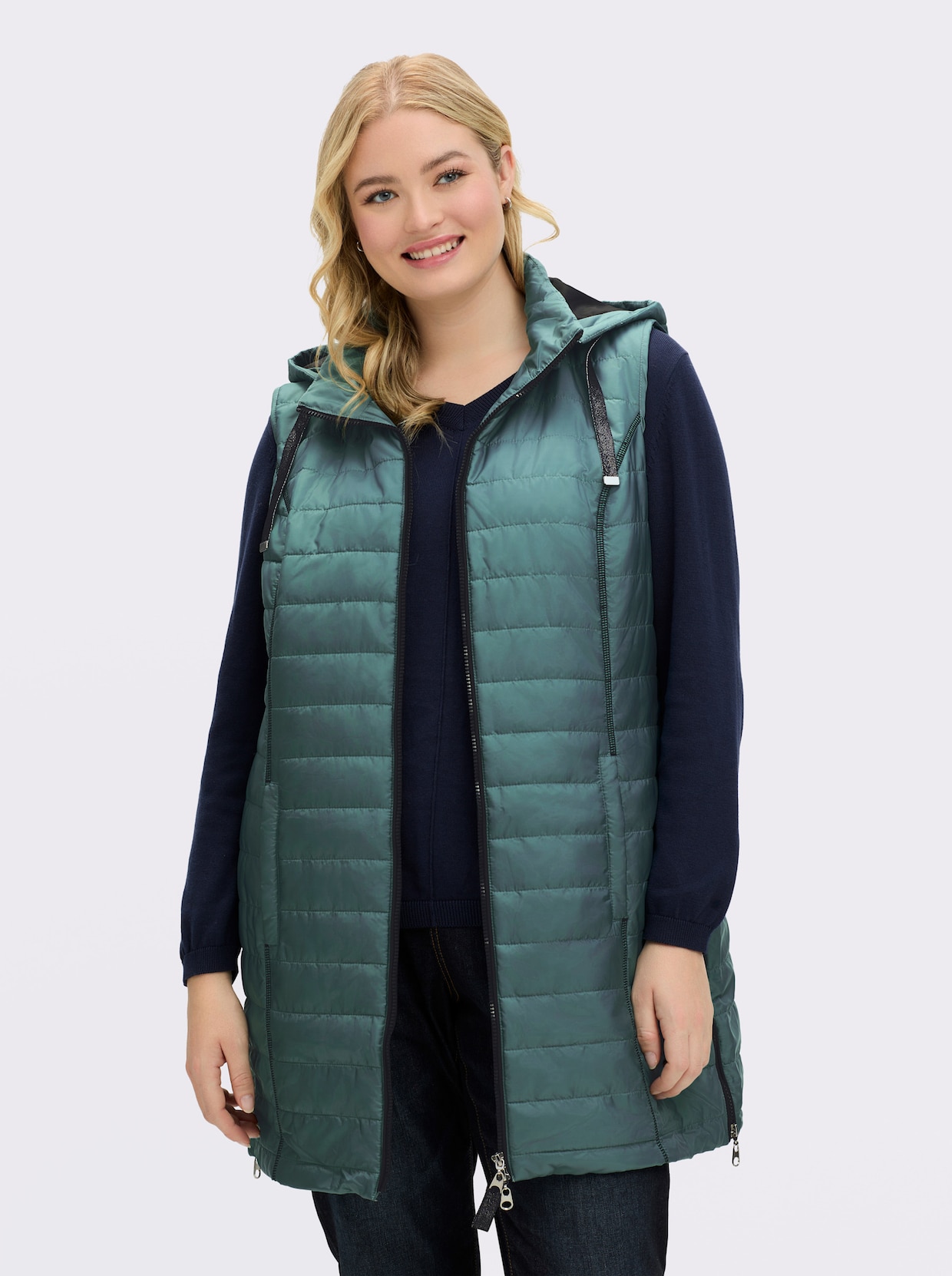 Longweste mit abnehmbarer Kapuze - jade