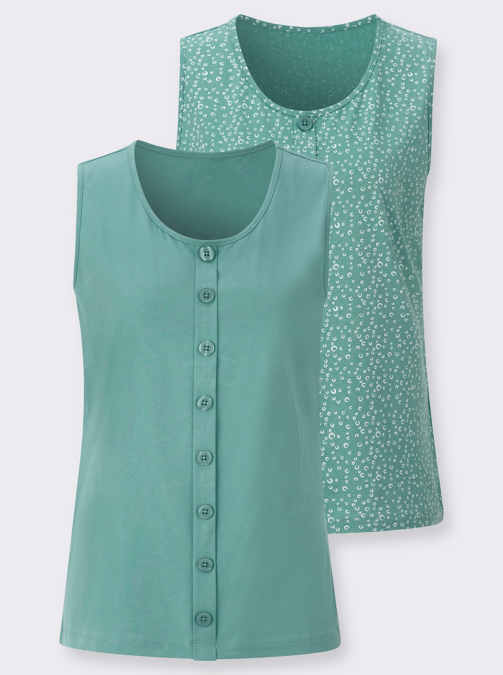 Shirttop im Doppelpack - salbei-weiß-getupft + salbei
