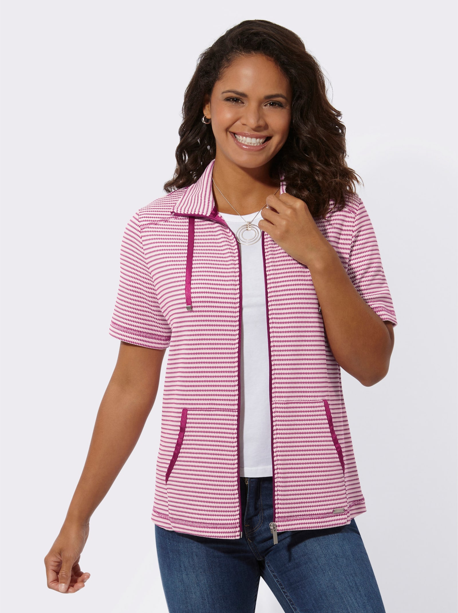 Shirtjacke mit Känguru-Taschen - erika-weiß-gemustert