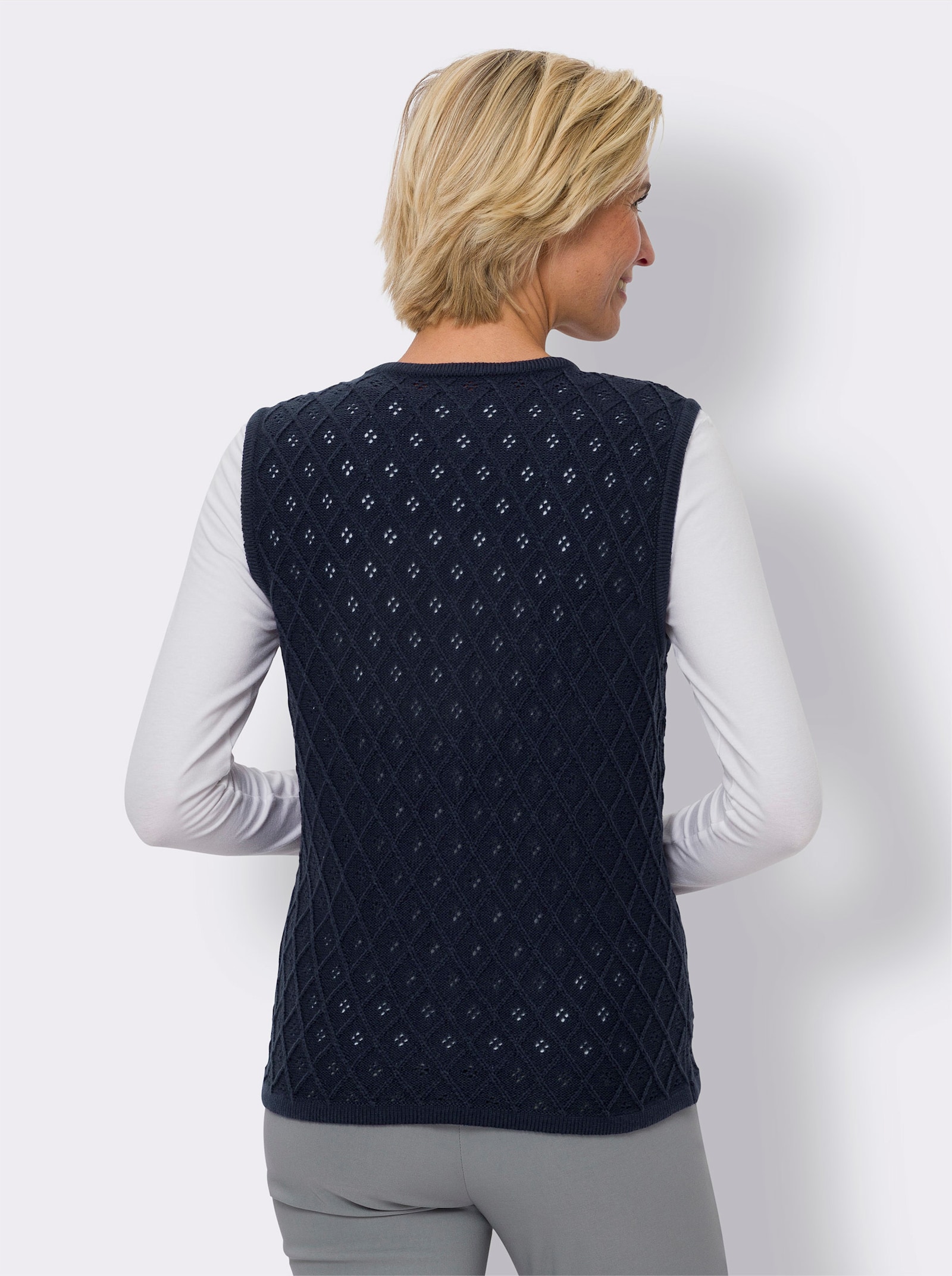 Strickweste mit Ajour-Muster - marine