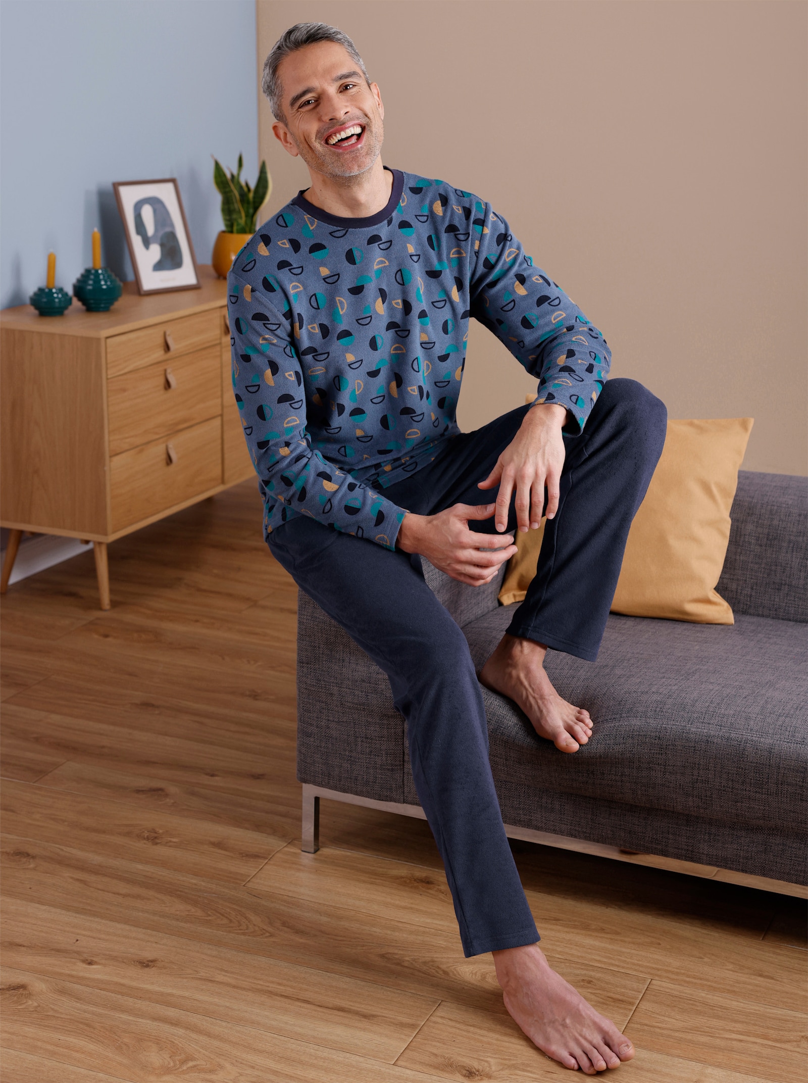 wäschepur men Schlafanzug - marine-jeansblau-bedruckt