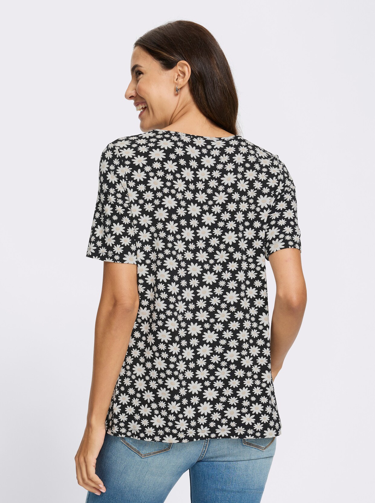 Print-Shirt in weicher Viskose-Qualität - schwarz-ecru-bedruckt