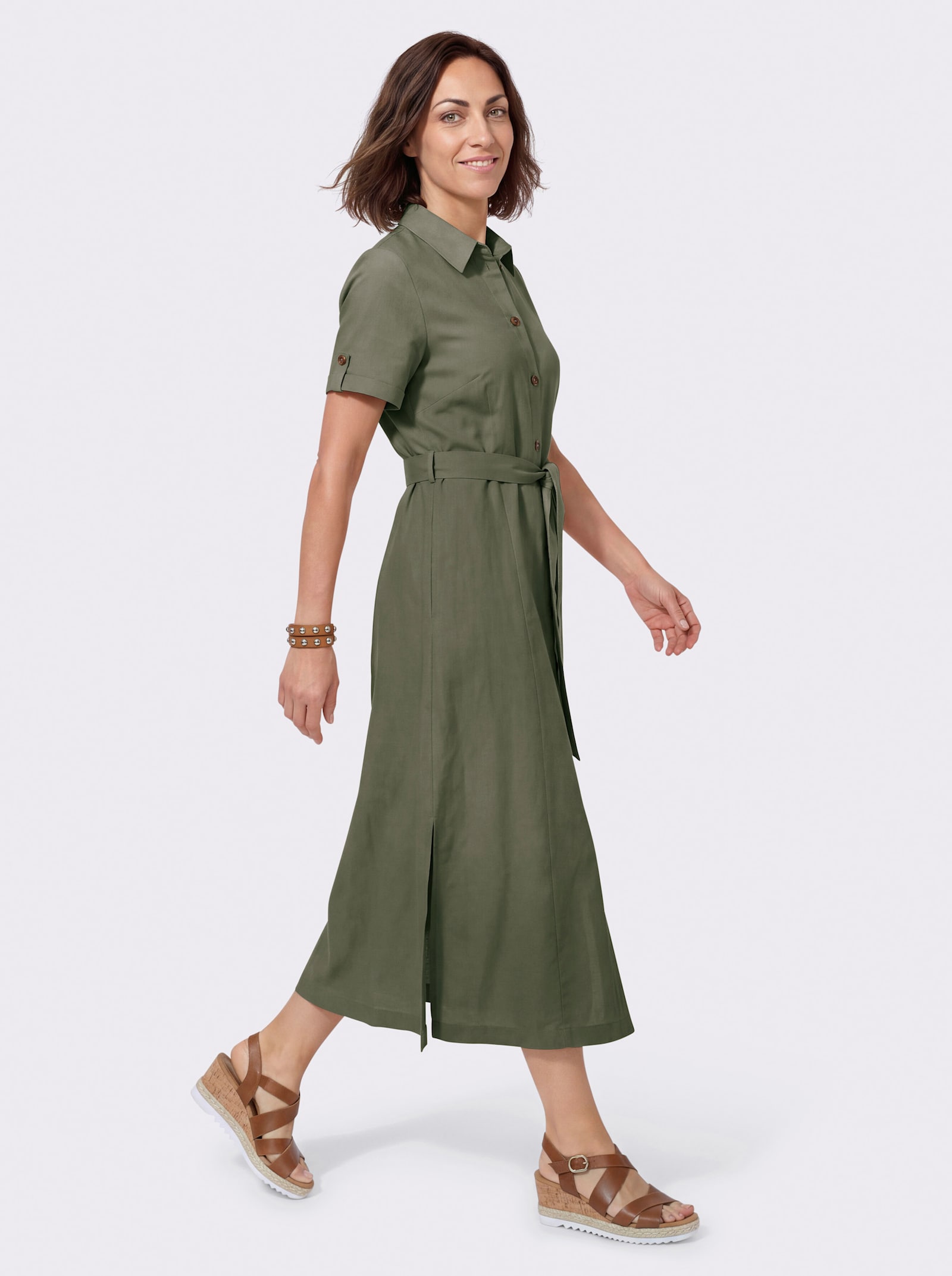 Hemdblusenkleid mit Bindegürtel - khaki