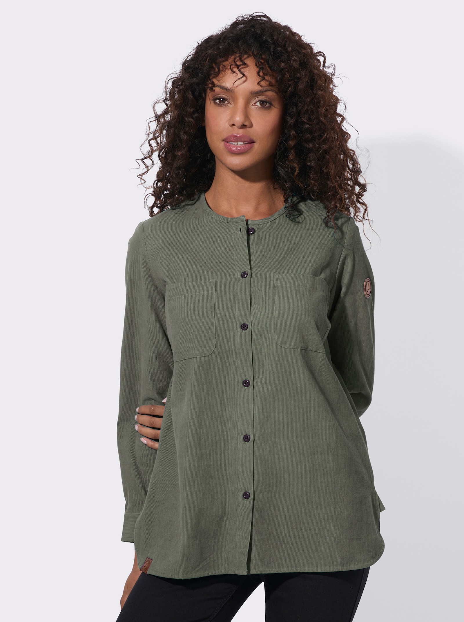 Langarmbluse in Cord-Qualität - khaki