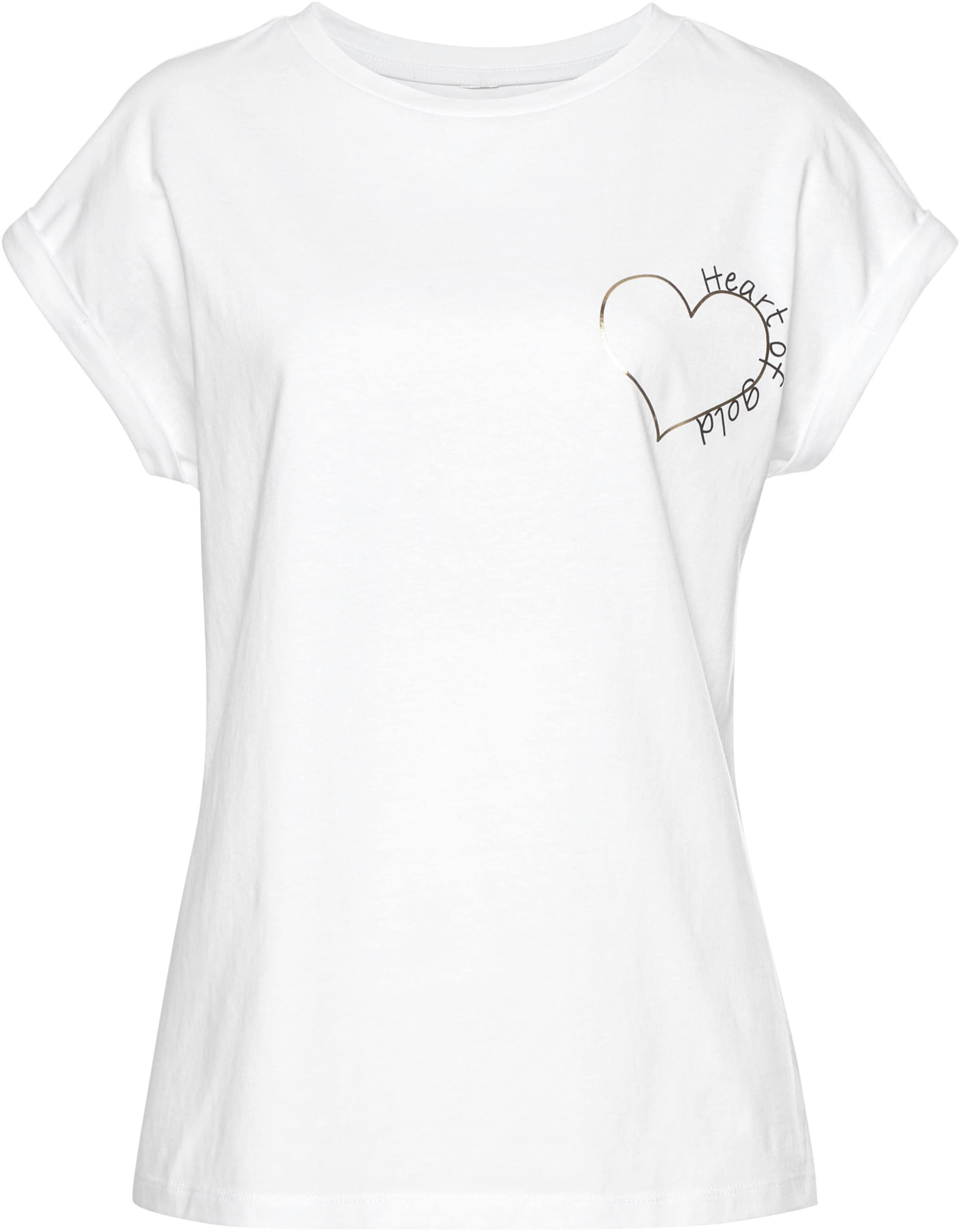 vorn/hinten günstig Kaufen-T-Shirt in weiß von LASCANA. T-Shirt in weiß von LASCANA <![CDATA[Shirt von Lascana mit Print vorn. Kurze Ärmel mit kleinem Umschlag. Länge ca. 64 cm. Aus 100% Baumwolle.]]>. 