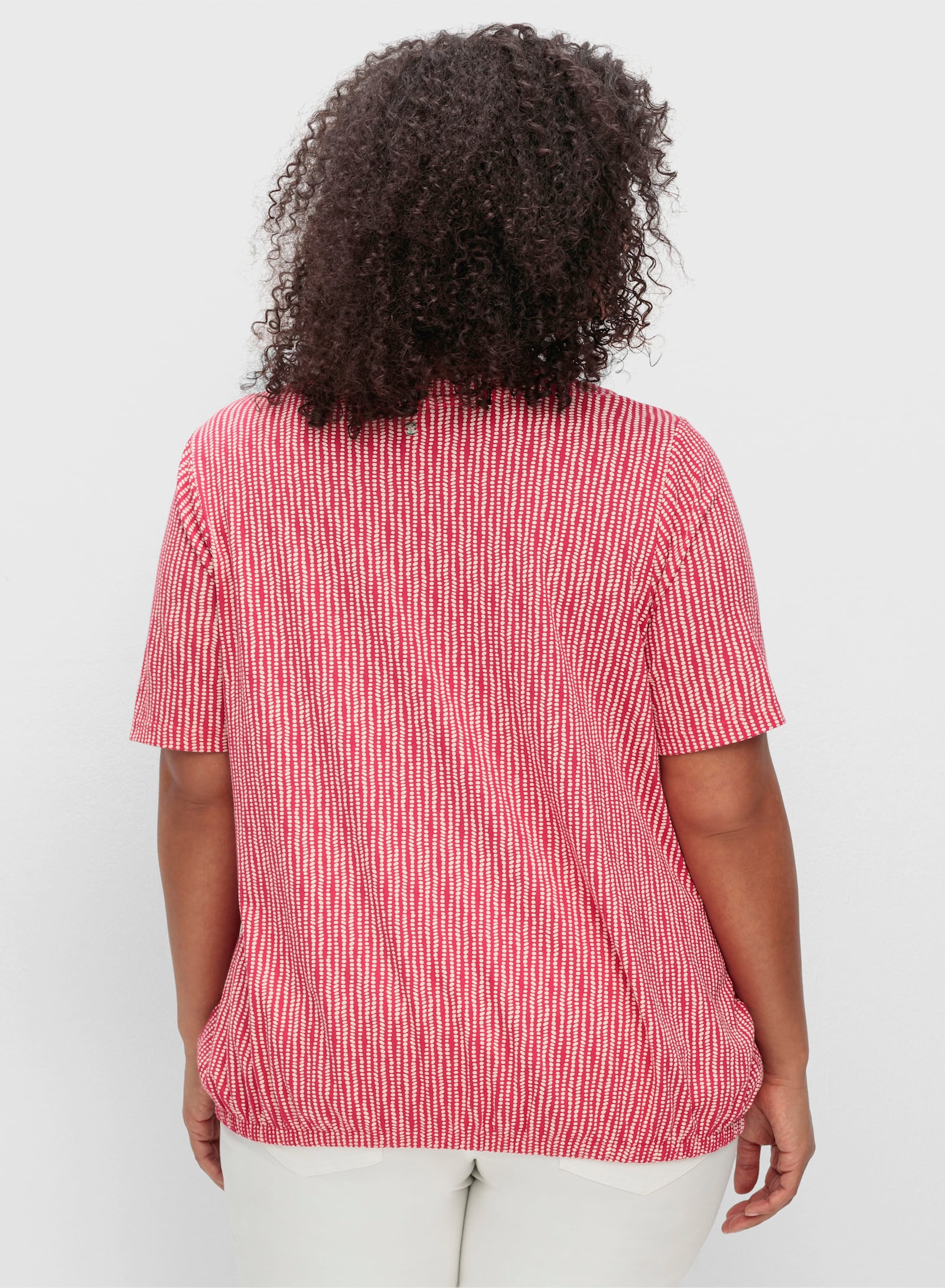 sheego Kurzarmshirt mit Minimal-Alloverdruck und Gummizugbund - magenta-gemustert