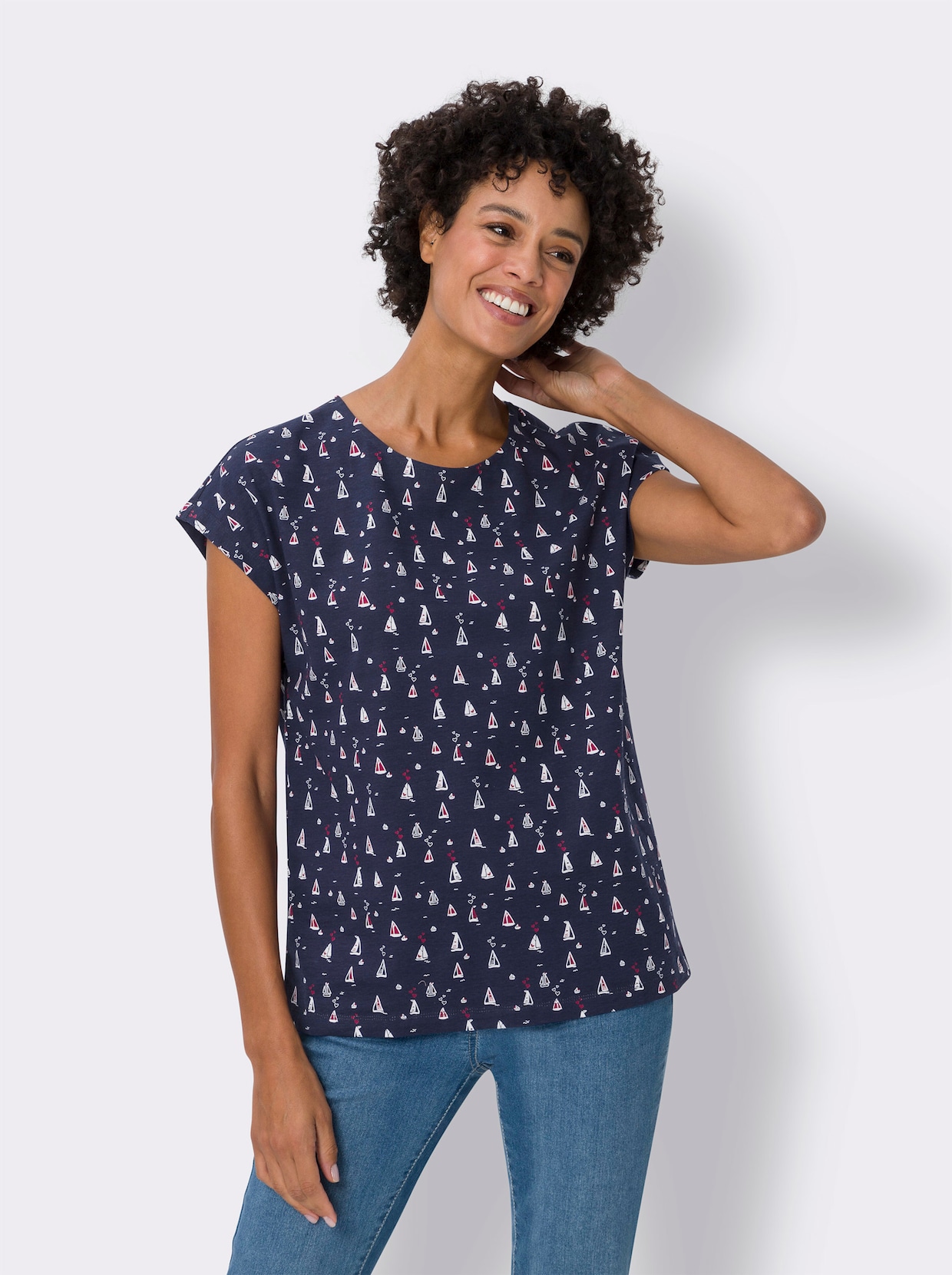 Shirt met korte mouwen - marine/ecru geprint