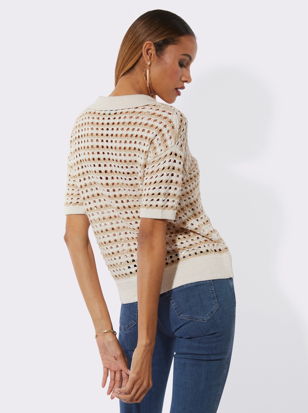 Polopullover - ecru-sand-gemustert