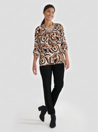 Blouse - ecru/camel bedrukt