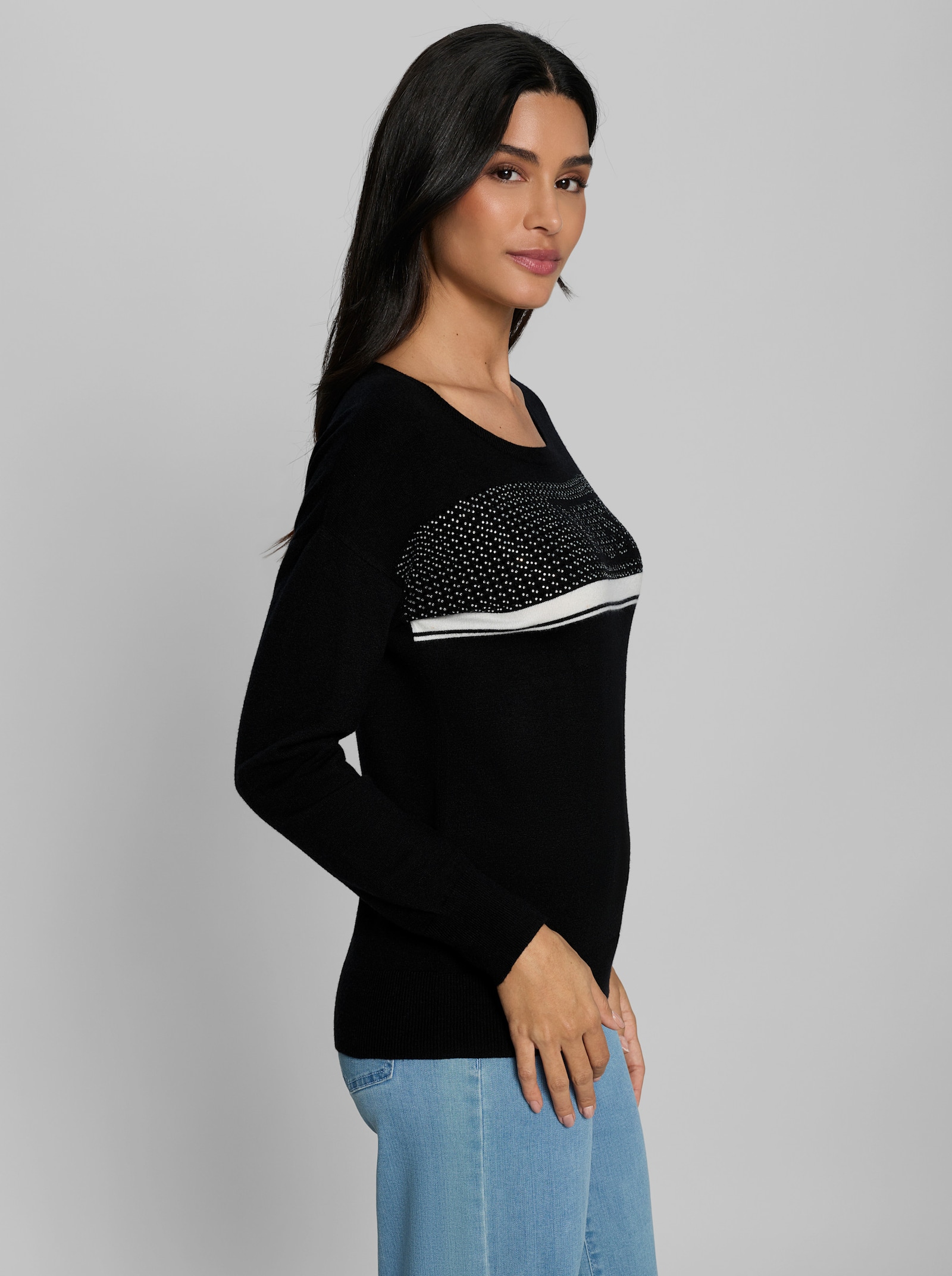 heine Langarm-Pullover mit Schriftzug - schwarz