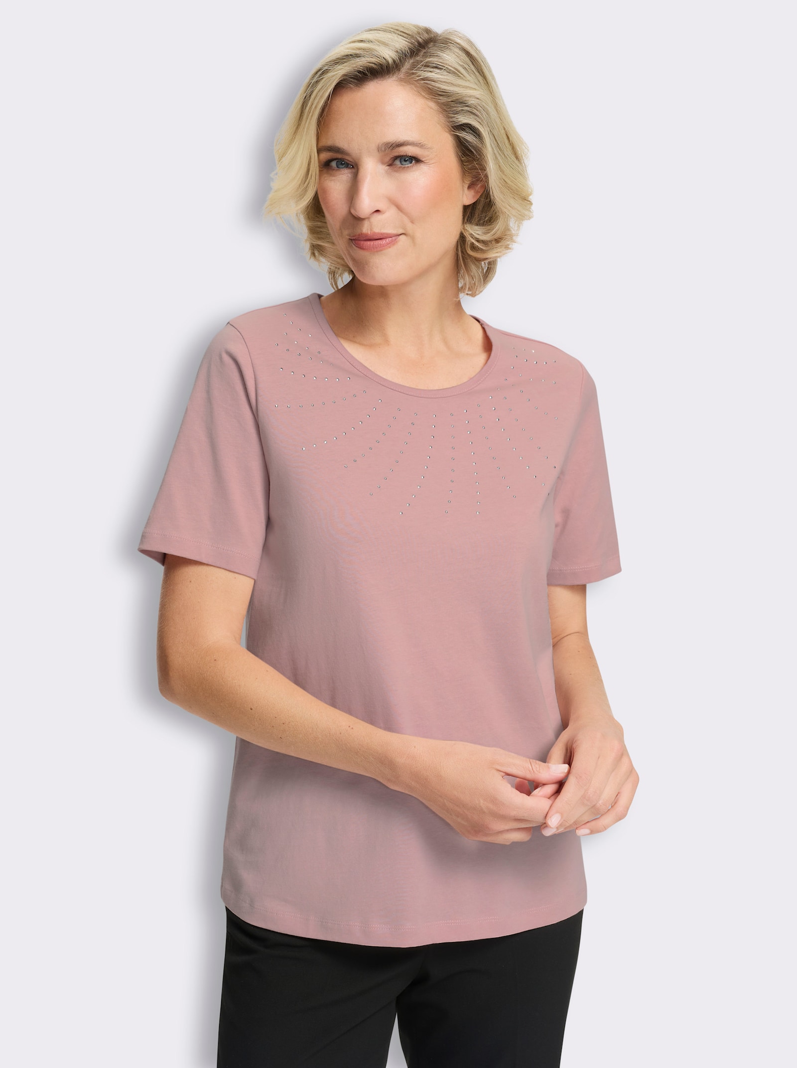 Shirt met korte mouwen en steentjesversiering - hortensia