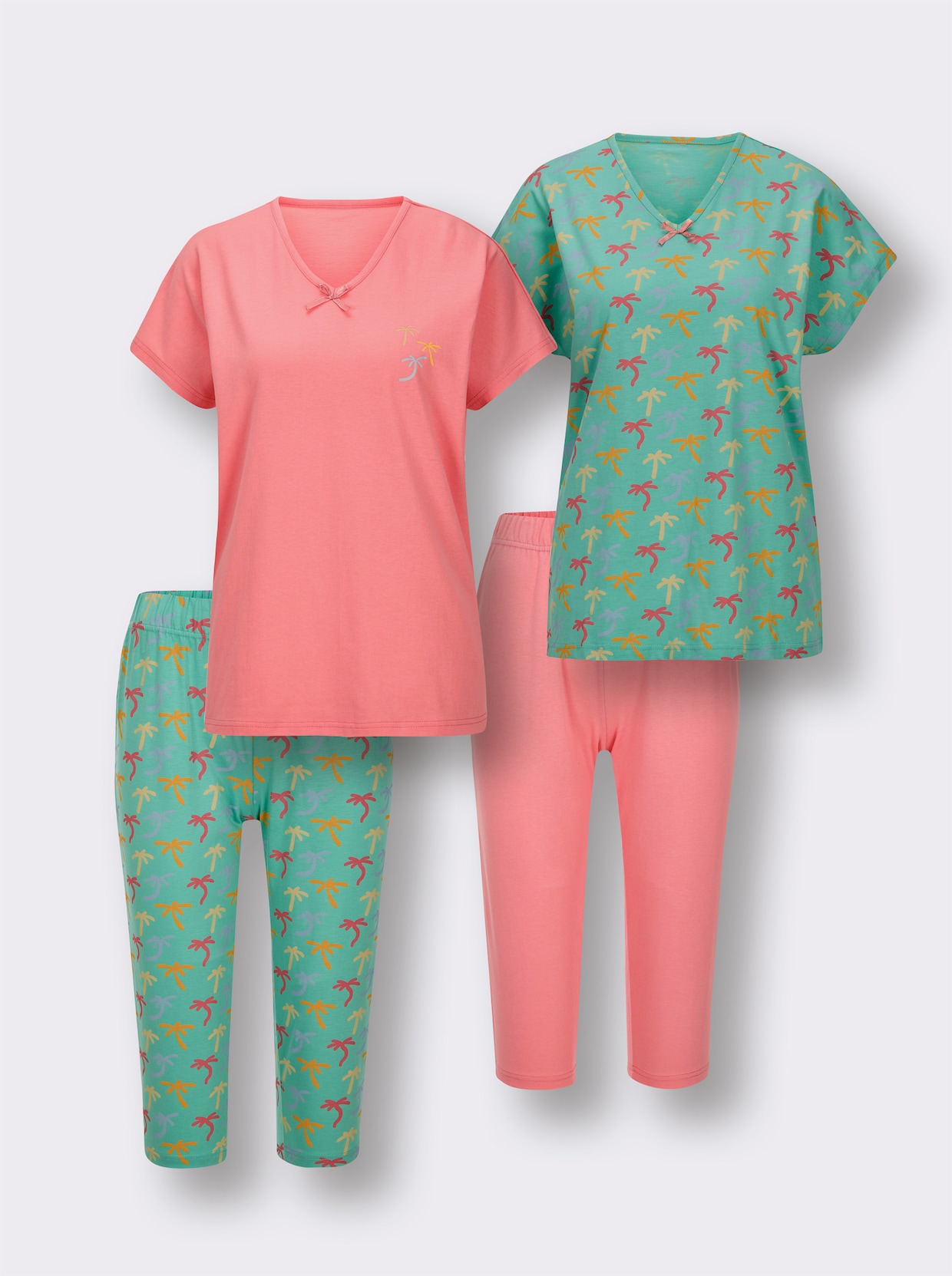 wäschepur Capri-Anzüge - blaugrün-gelb-bedruckt + flamingo