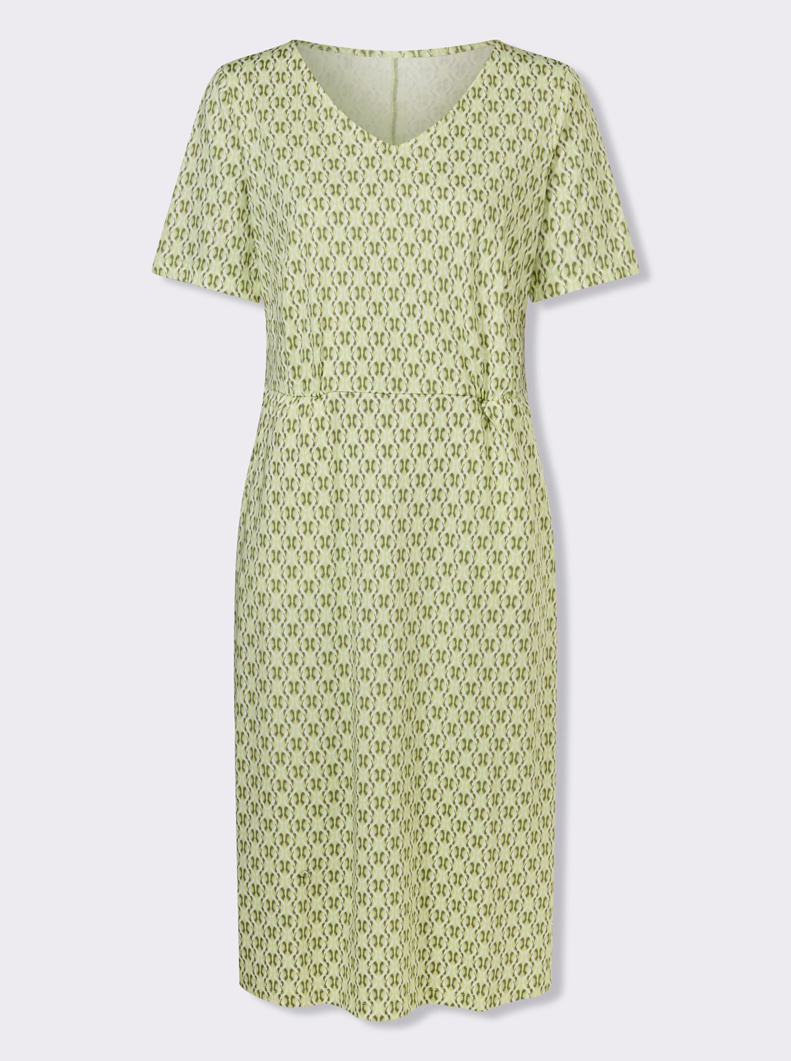 Jerseyjurk met zakken - pistache/kaki bedrukt