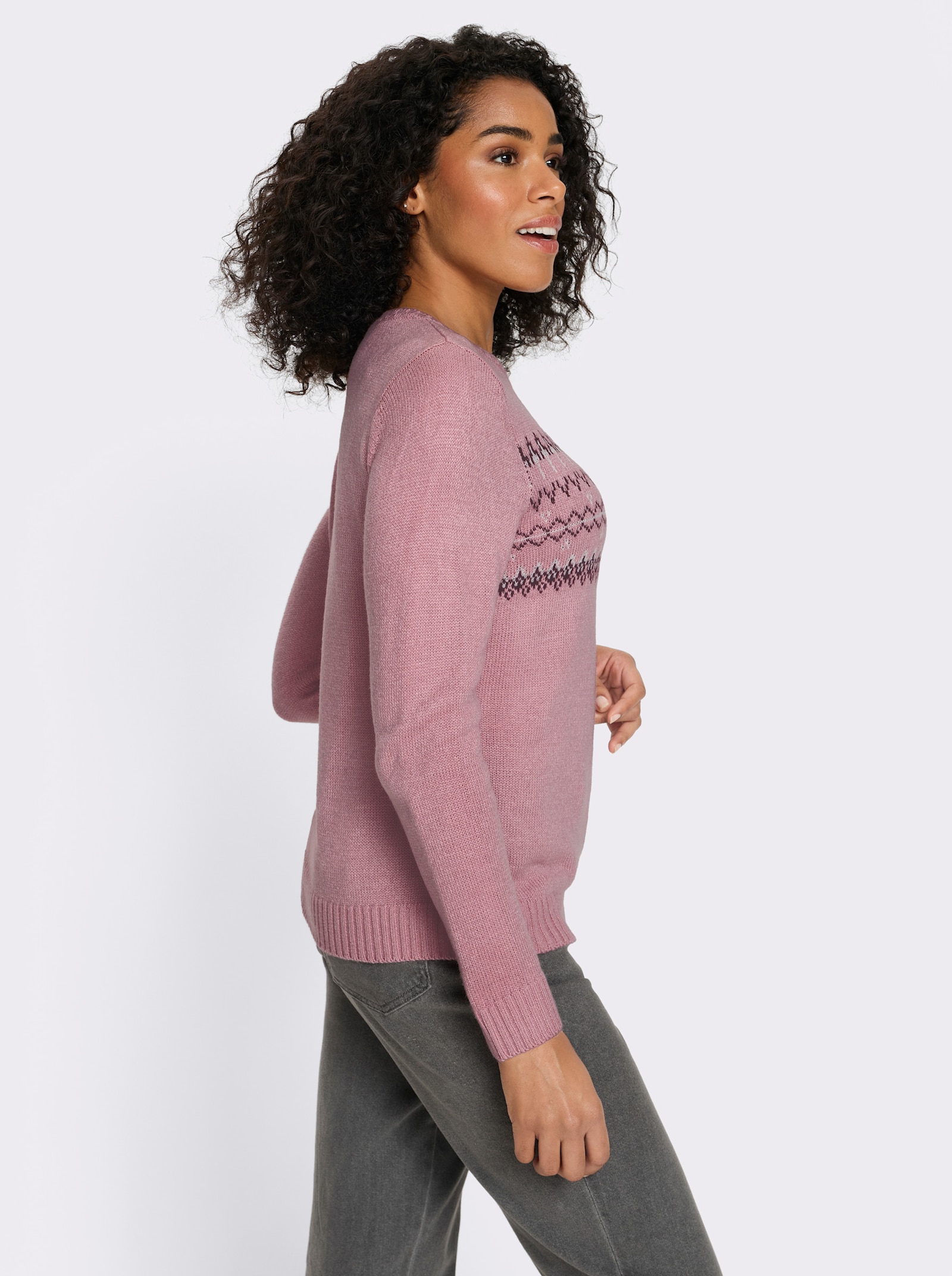 Langarm-Pullover mit Jacquard-Muster - hortensie-burgund-gemustert
