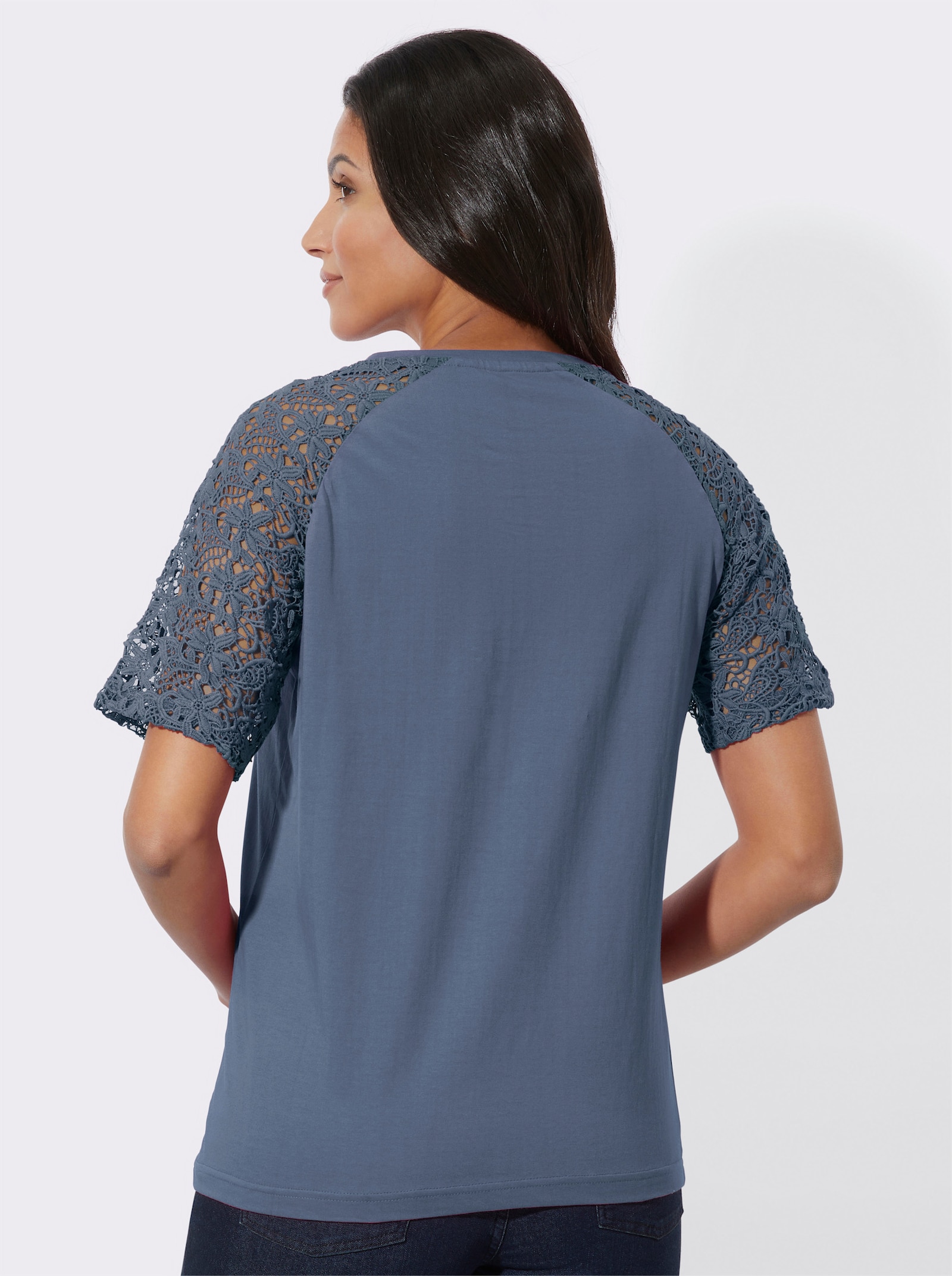 Spitzenshirt aus Baumwolle - rauchblau