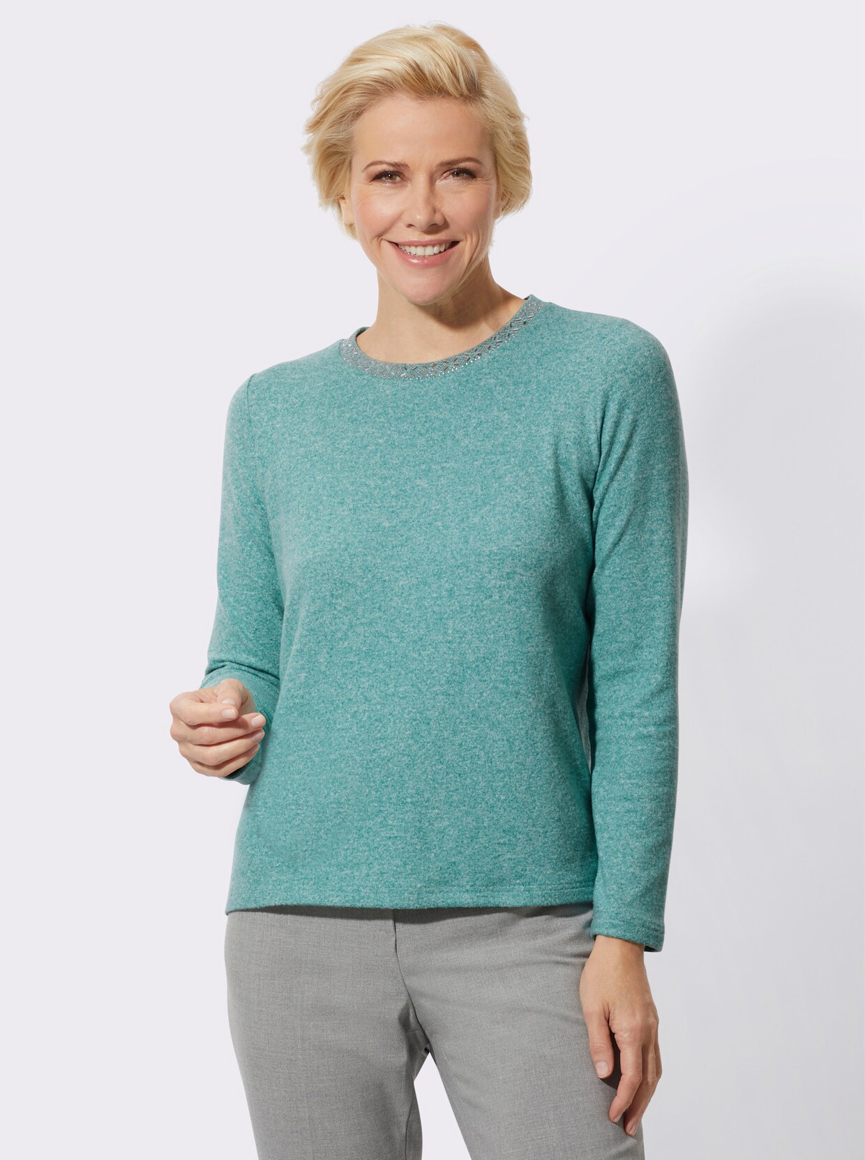 Langarmshirt - salbei-meliert