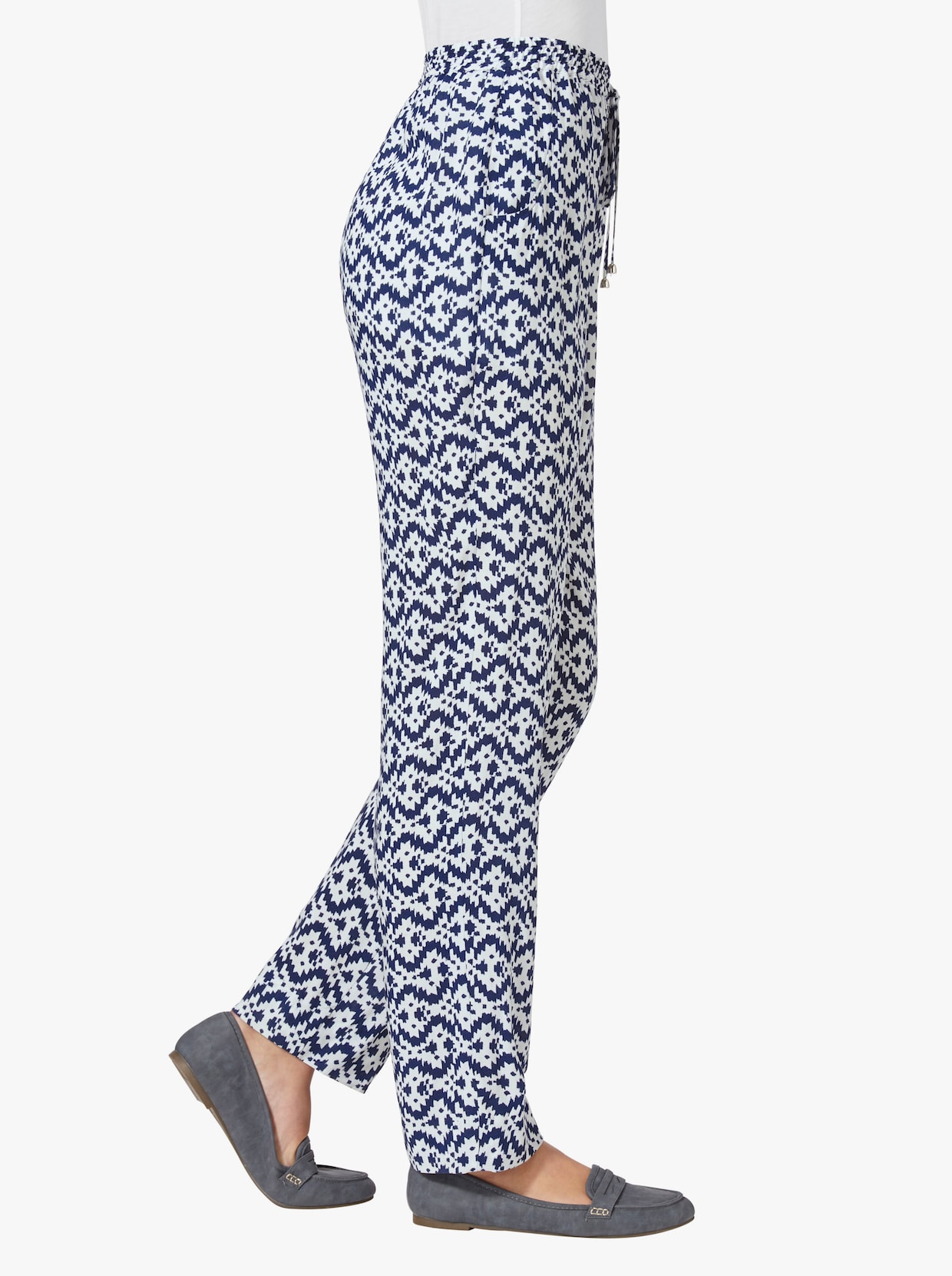 Pohodlné kalhoty - námořnická modrá-vzor