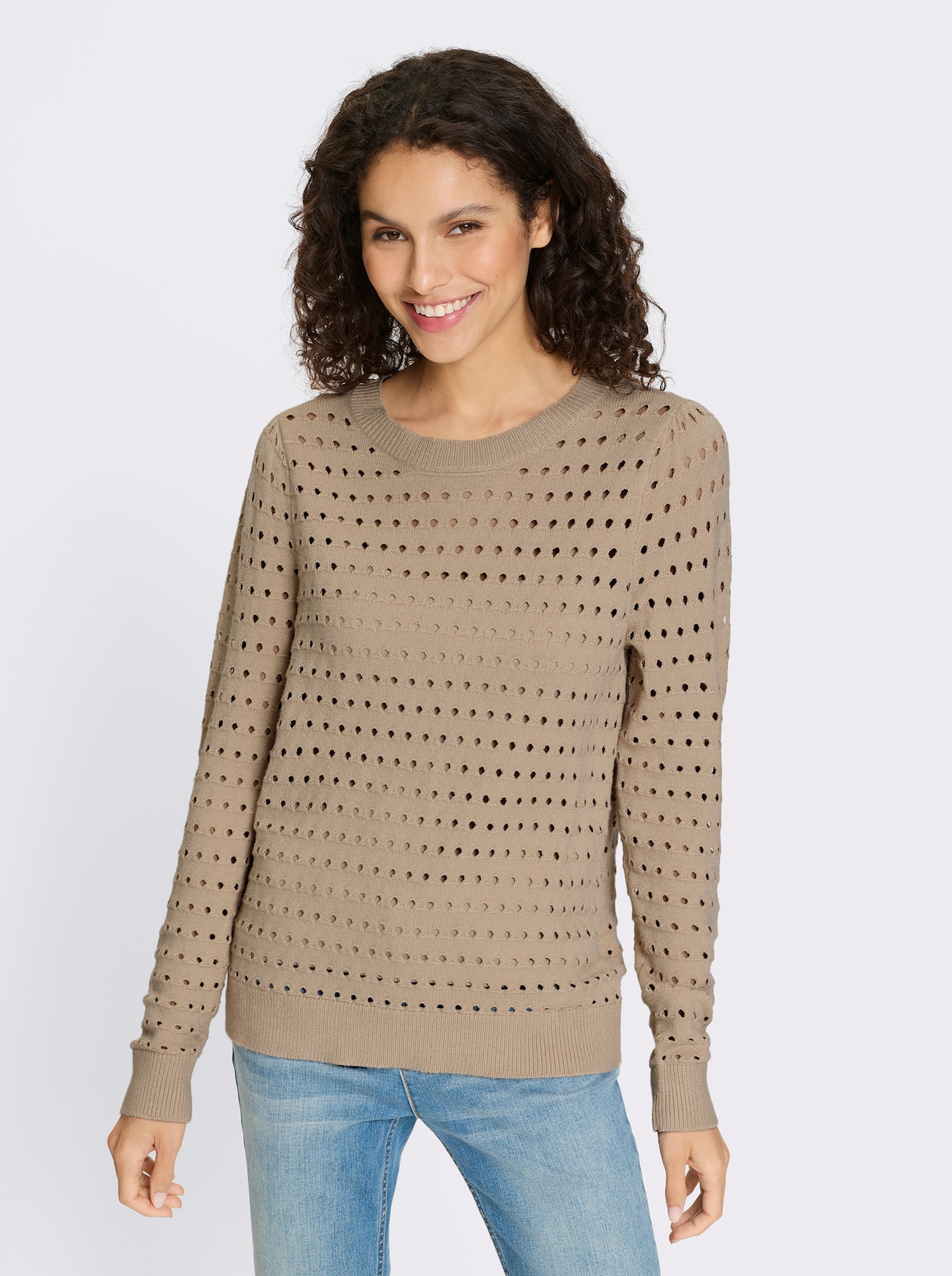 heine Feinstrickpullover mit Ajourmuster - beige