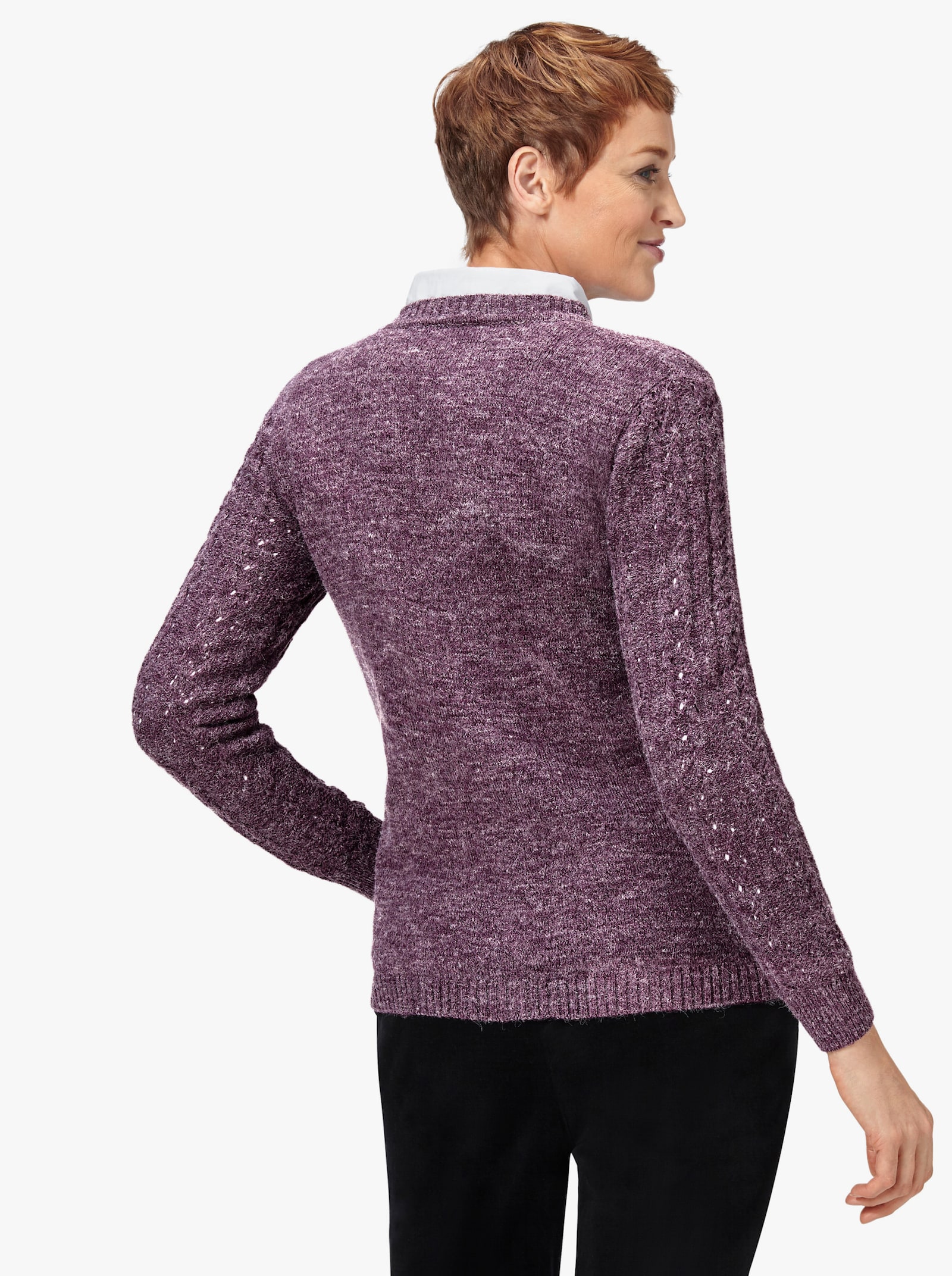 Strickjacke mit Ton-in-Ton-Knöpfen - violett-meliert