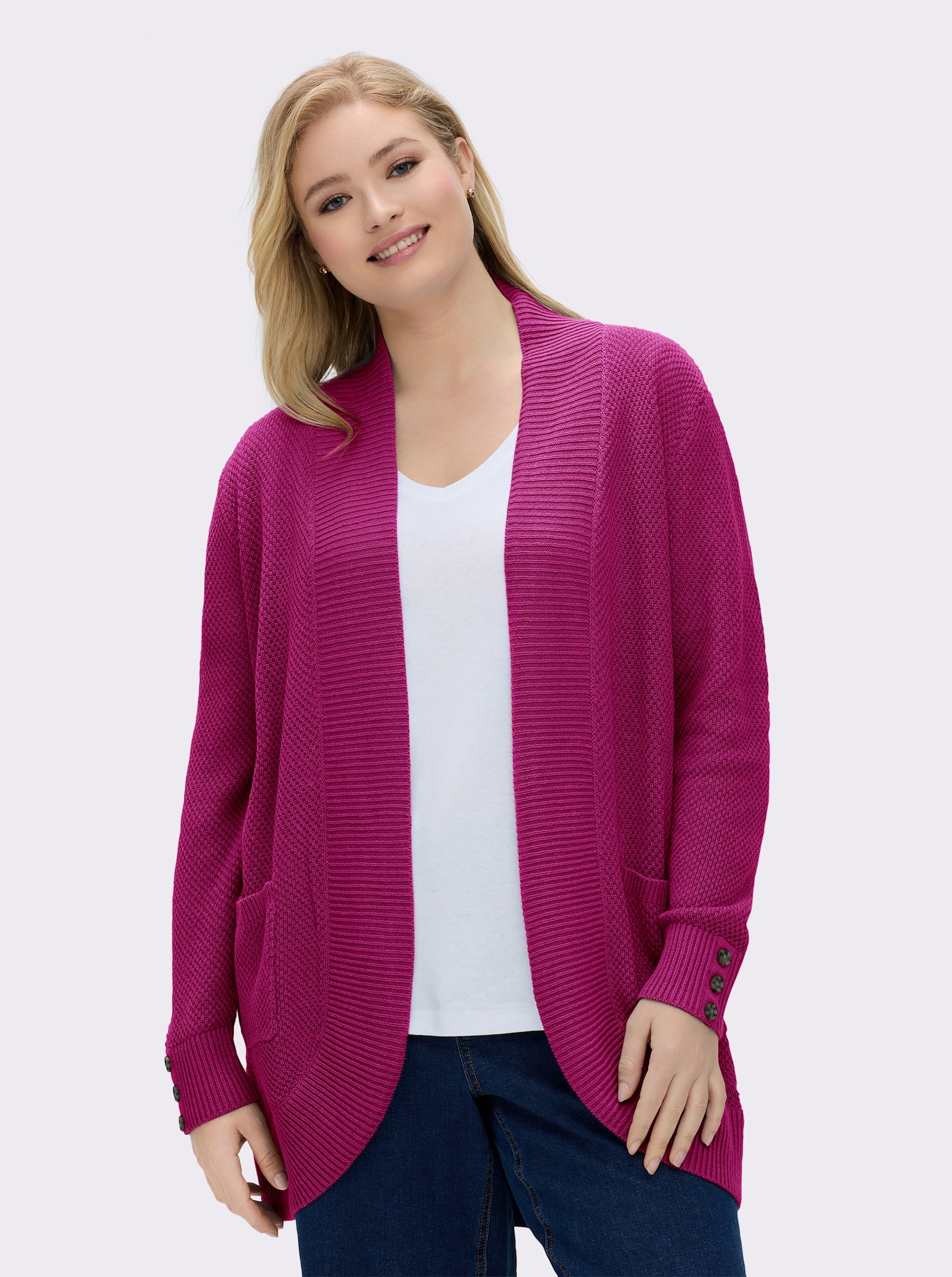 Longstrickjacke mit Struktur-Muster - magenta