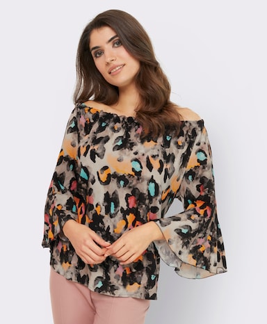 heine Carmenbluse im Animal-Dessin - sesam-mandarine-bedruckt