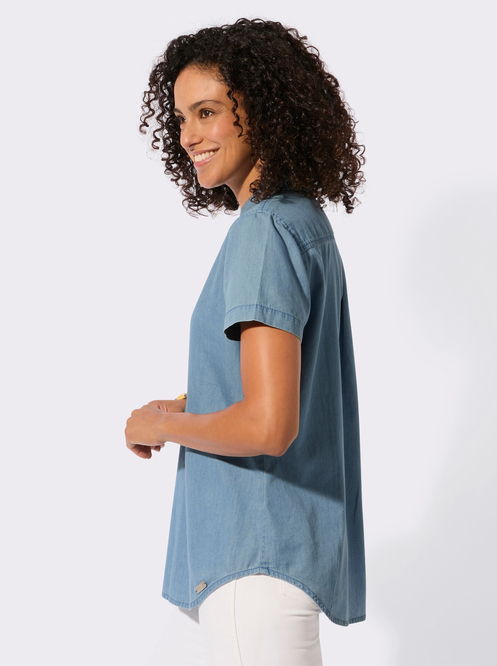 Jeanstunika mit abgerundetem Saum - blue-bleached